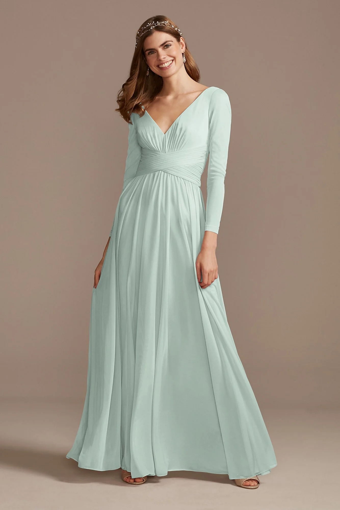 Mesh Illusion Long Sleeve Bridesmaid Dress - Image 9