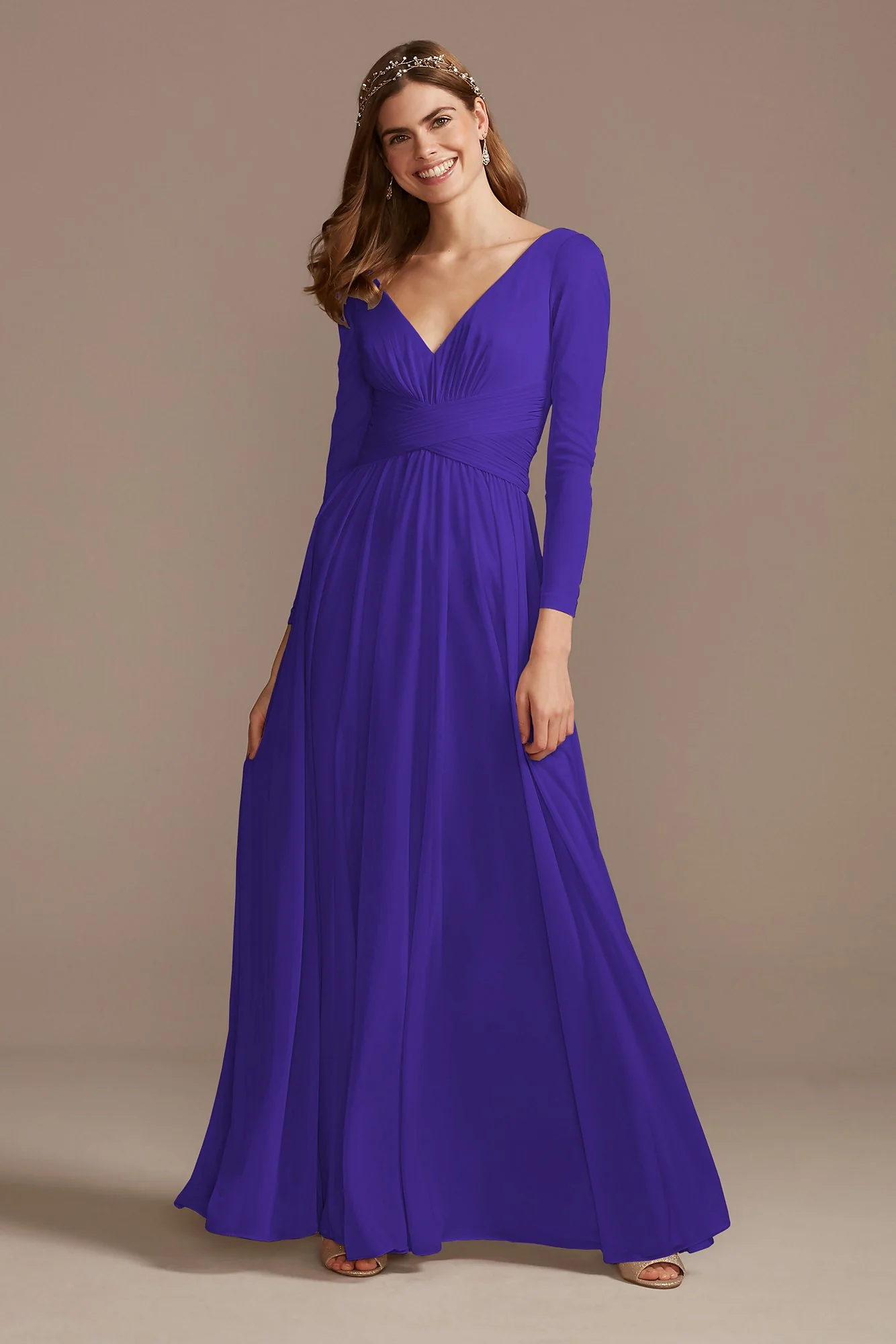 Mesh Illusion Long Sleeve Bridesmaid Dress - Image 96
