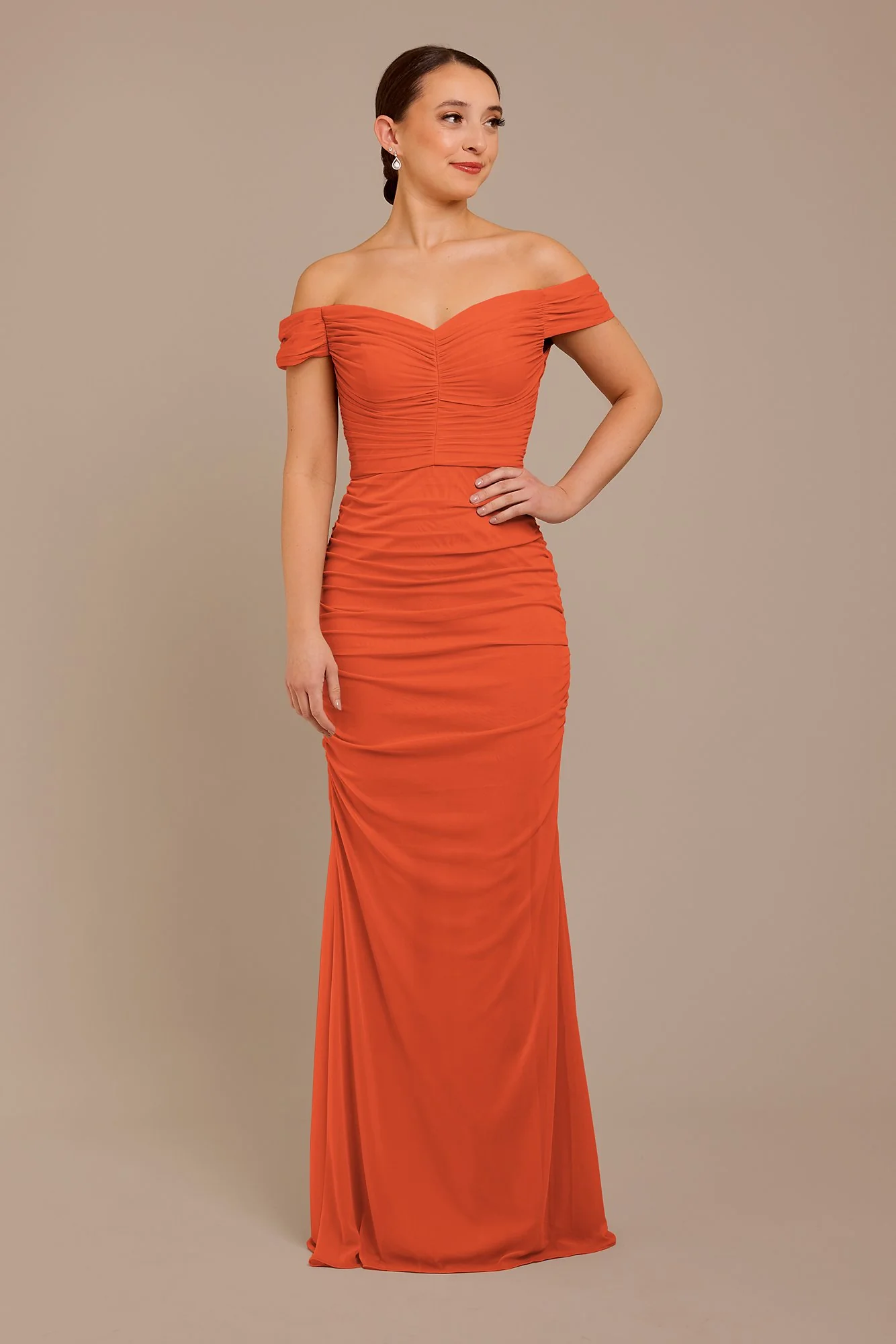 Mesh Off-the-Shoulder Ruched Dress - Image 13