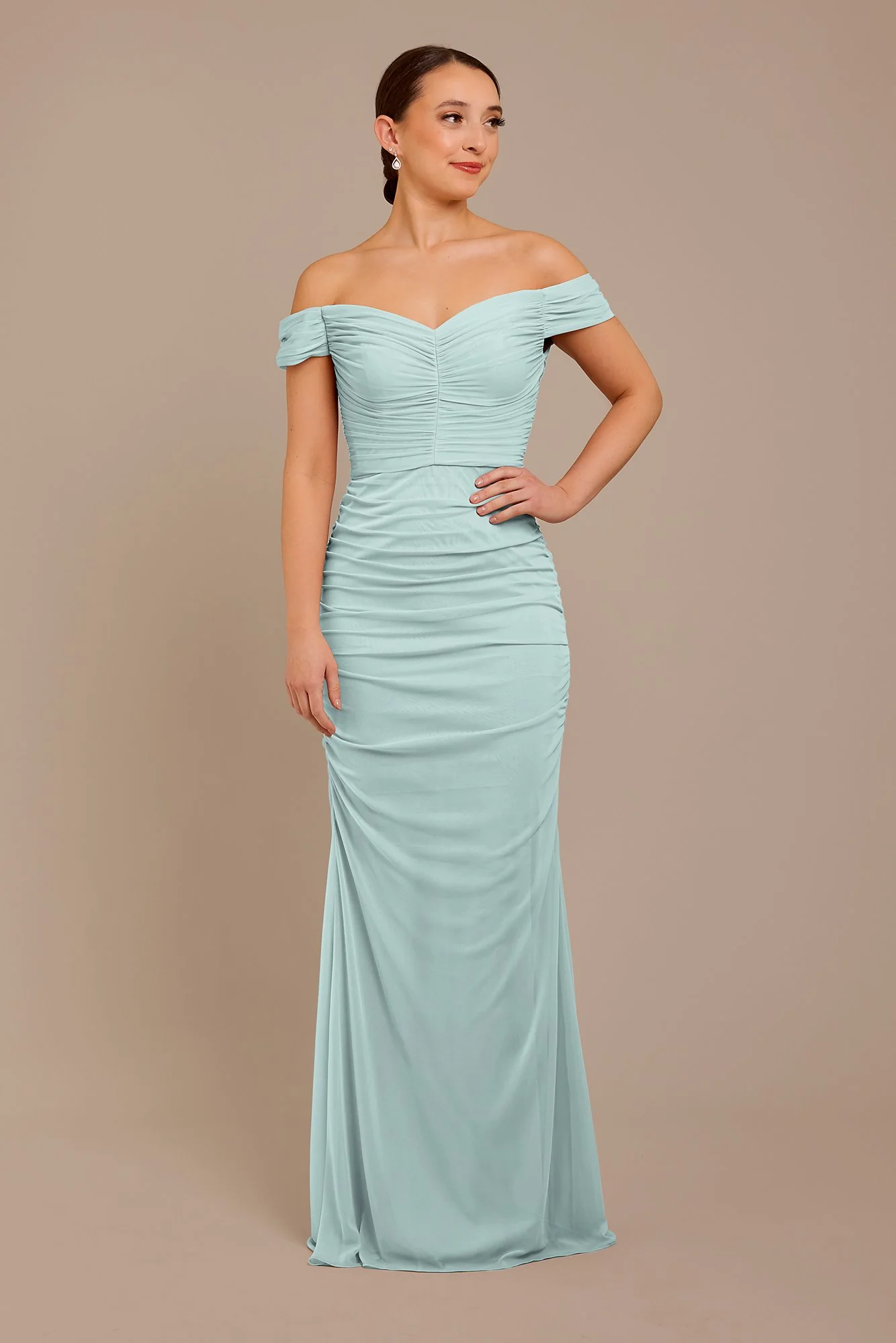 Mesh Off-the-Shoulder Ruched Dress - Image 15