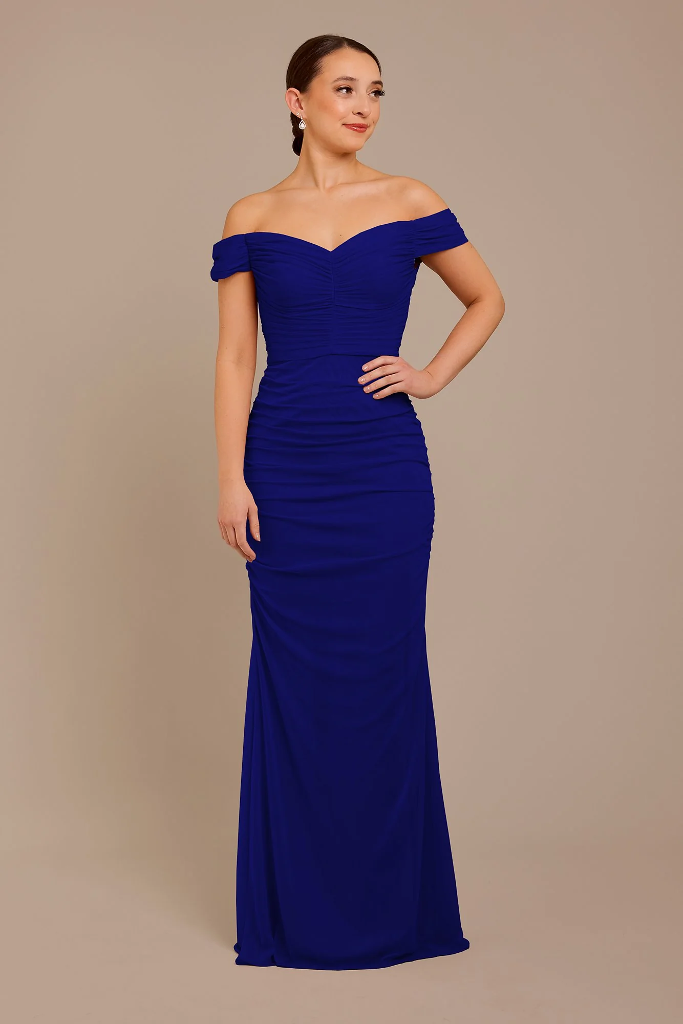 Mesh Off-the-Shoulder Ruched Dress - Image 24