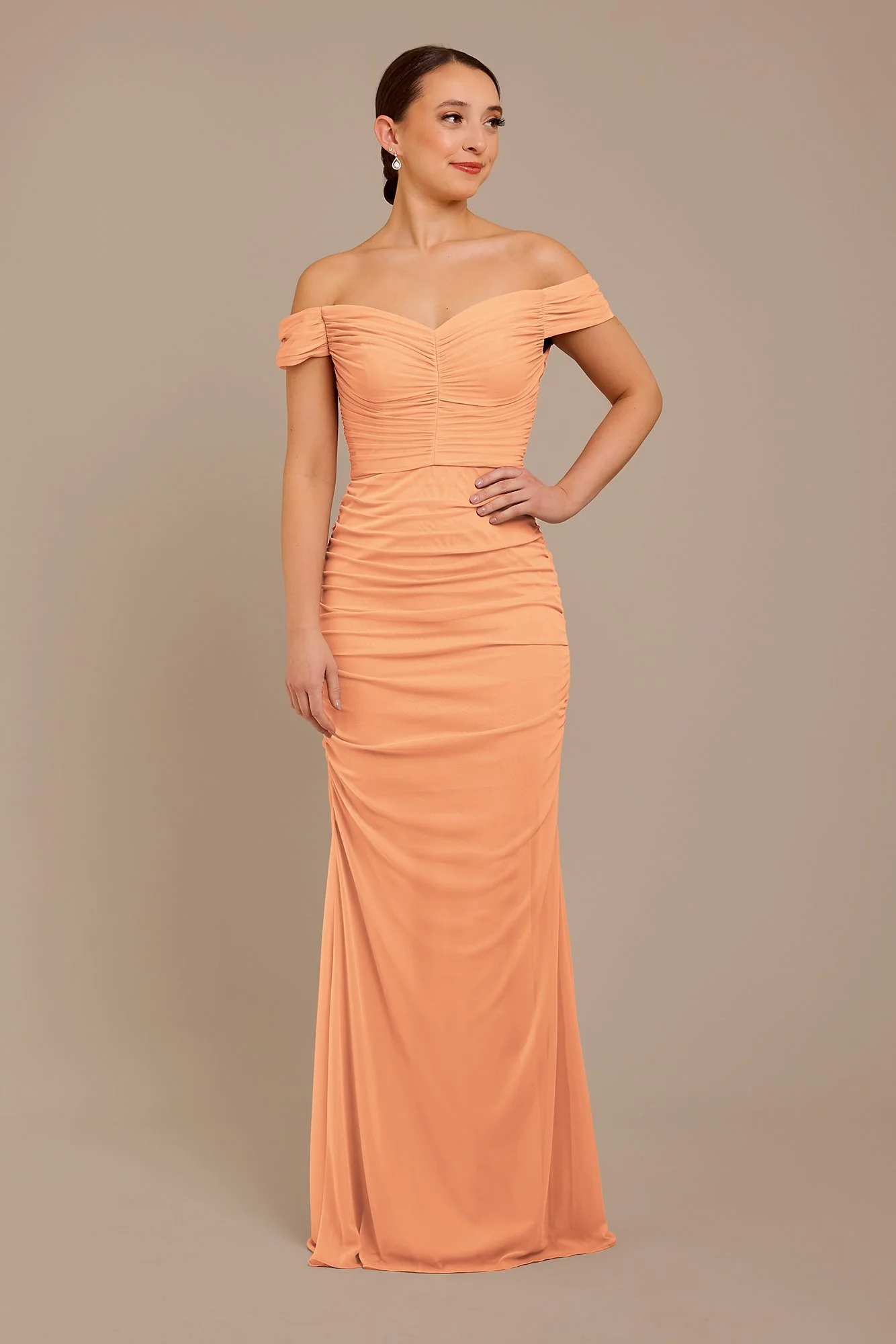 Mesh Off-the-Shoulder Ruched Dress - Image 26
