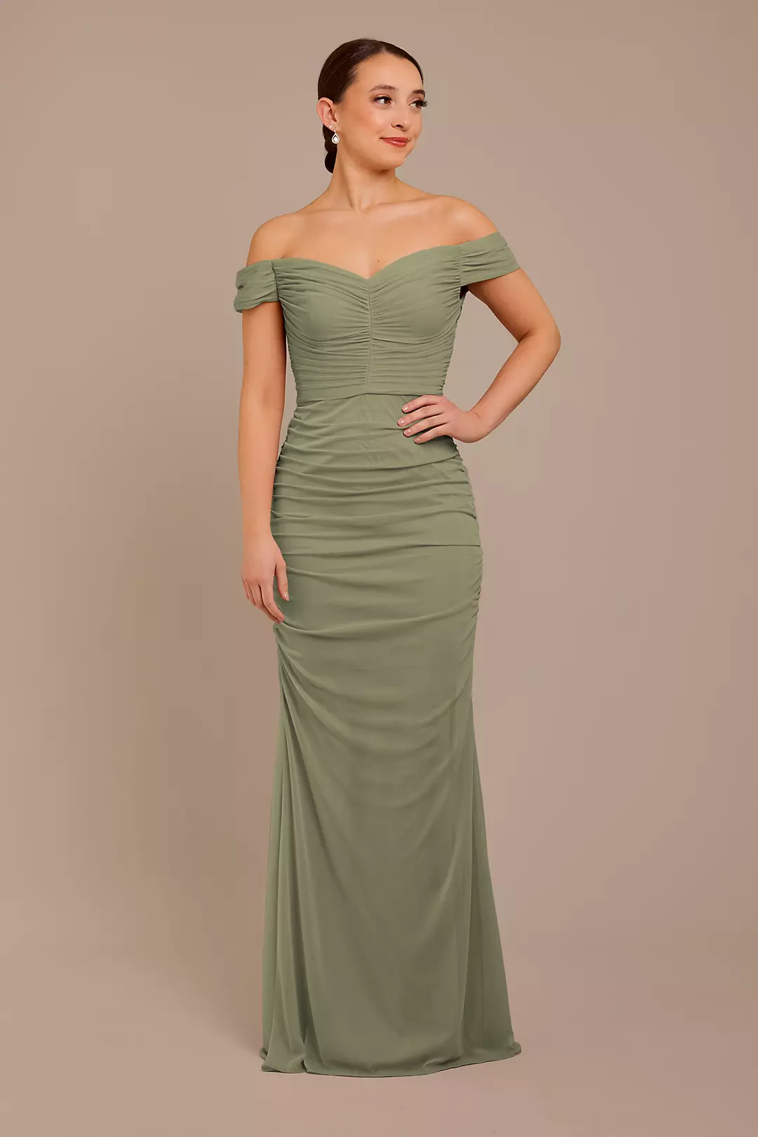 Mesh Off-the-Shoulder Ruched Dress - Image 51
