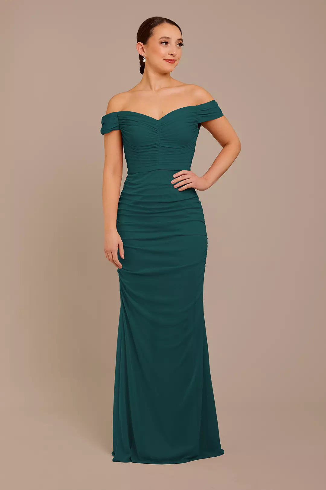 Mesh Off-the-Shoulder Ruched Dress - Image 54