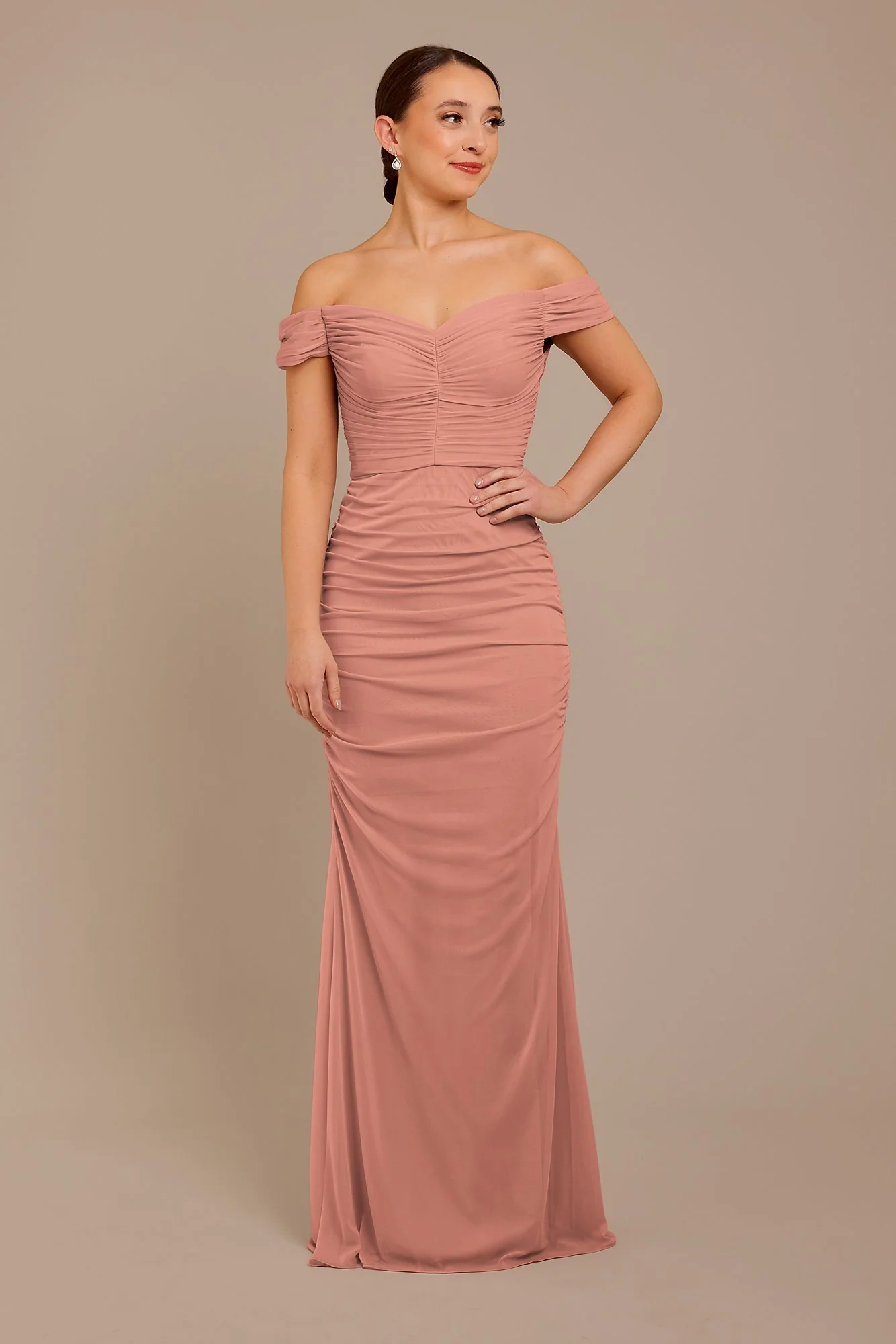 Mesh Off-the-Shoulder Ruched Dress - Image 7
