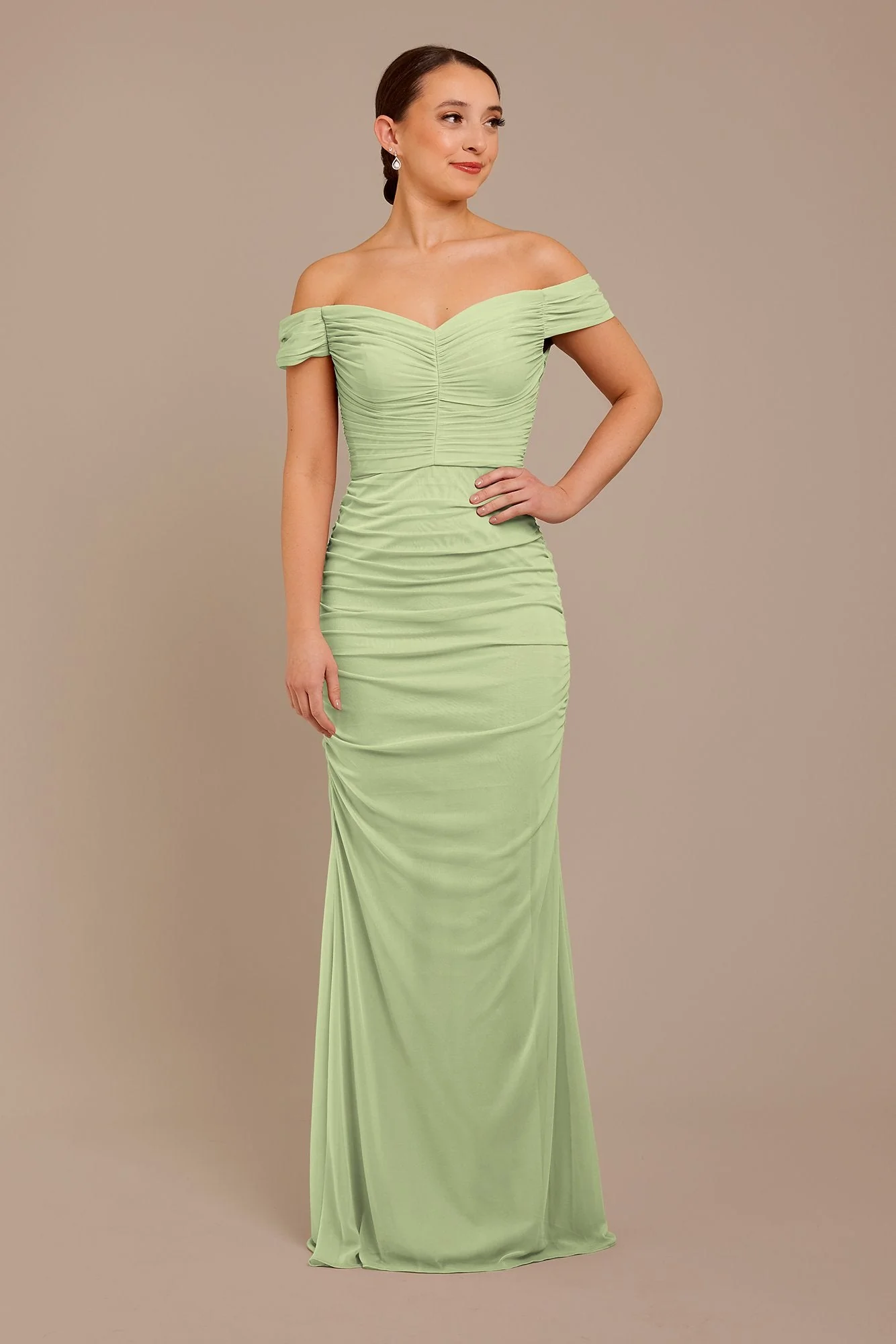 Mesh Off-the-Shoulder Ruched Dress - Image 78