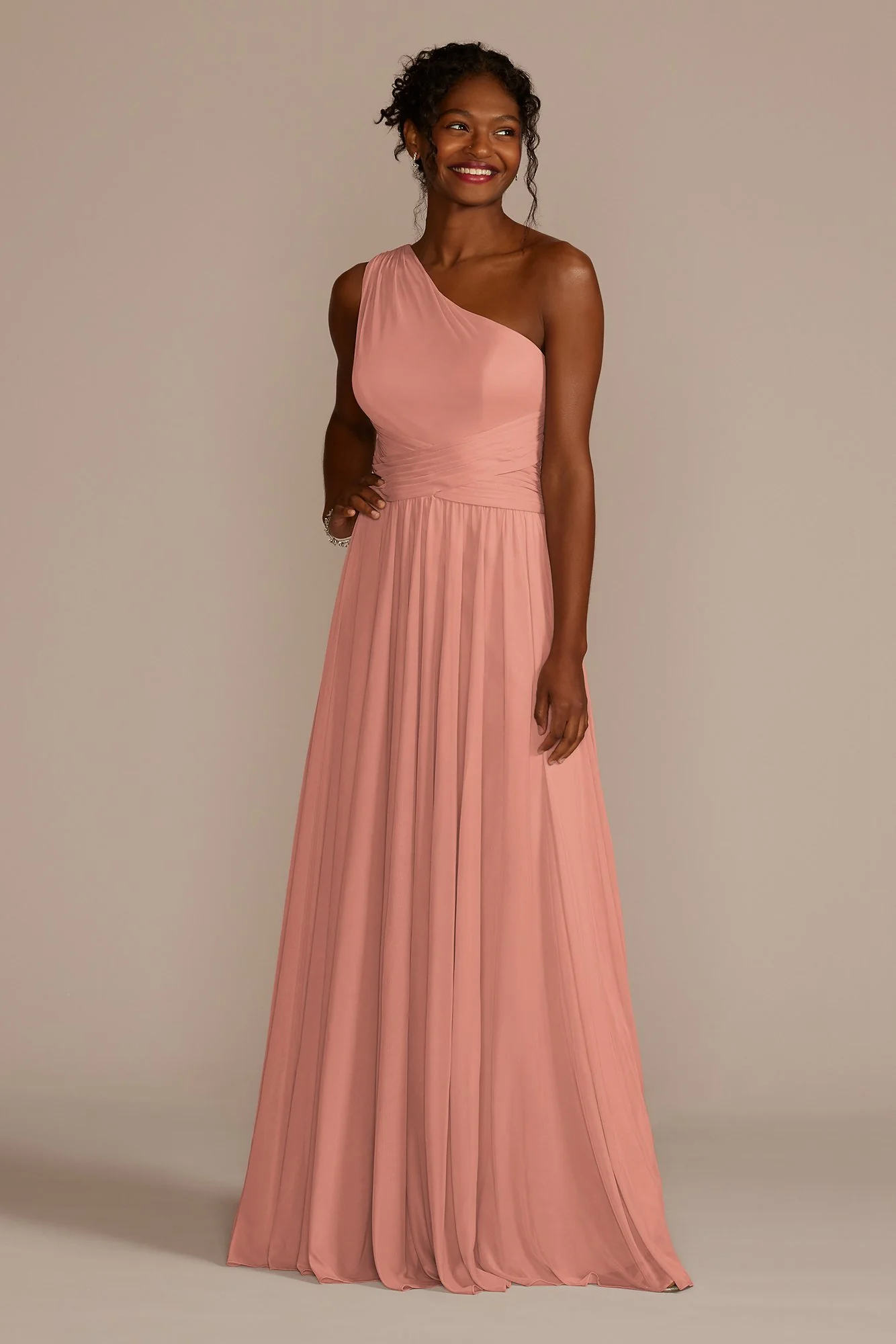 Mesh One-Shoulder Dress with Full Skirt - Image 13