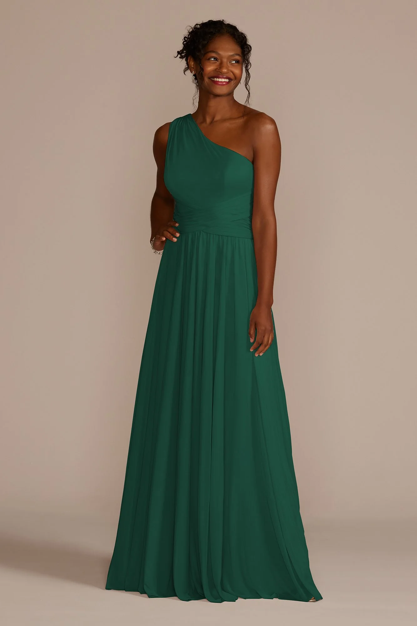 Mesh One-Shoulder Dress with Full Skirt - Image 16