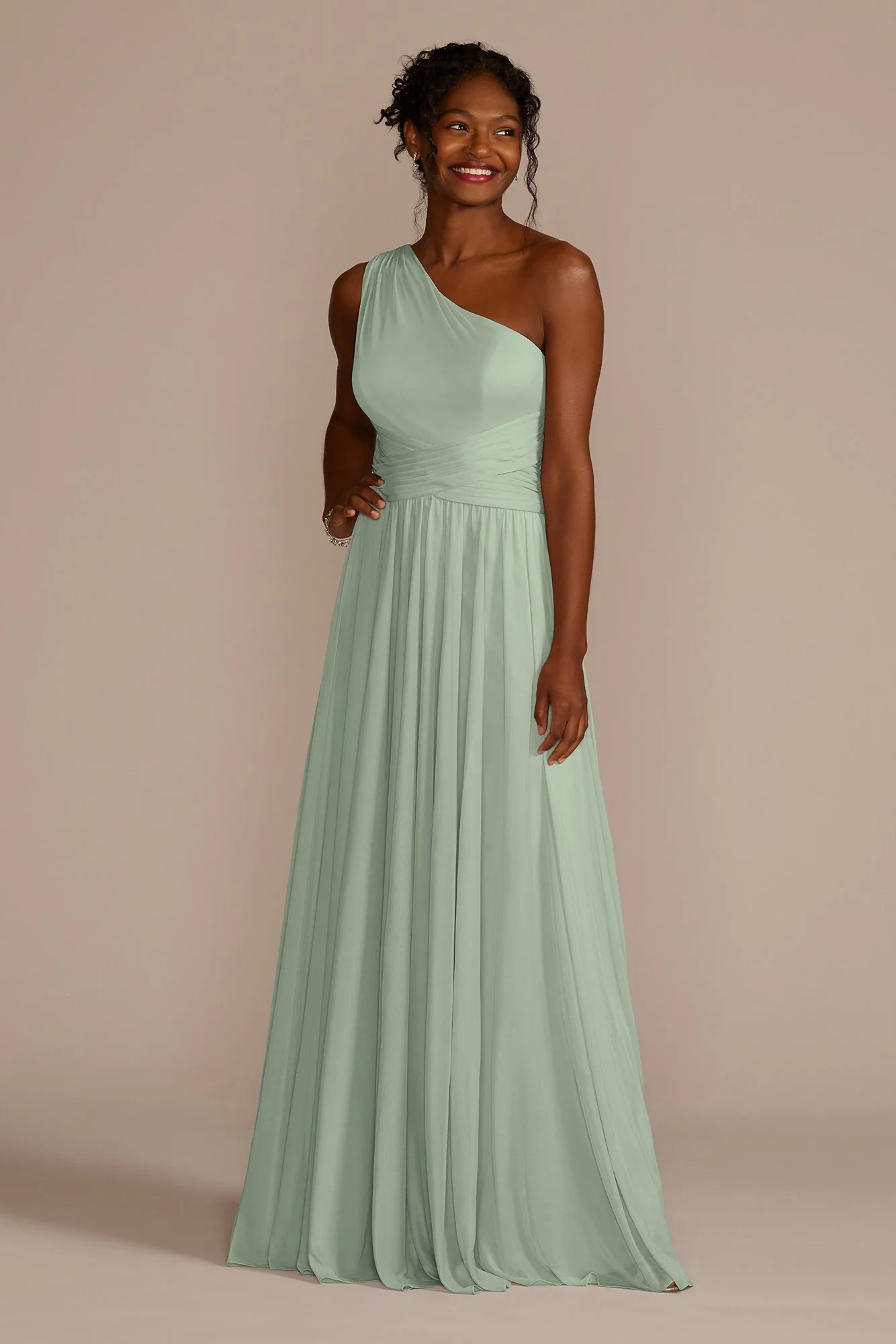 Mesh One-Shoulder Dress with Full Skirt - Image 18
