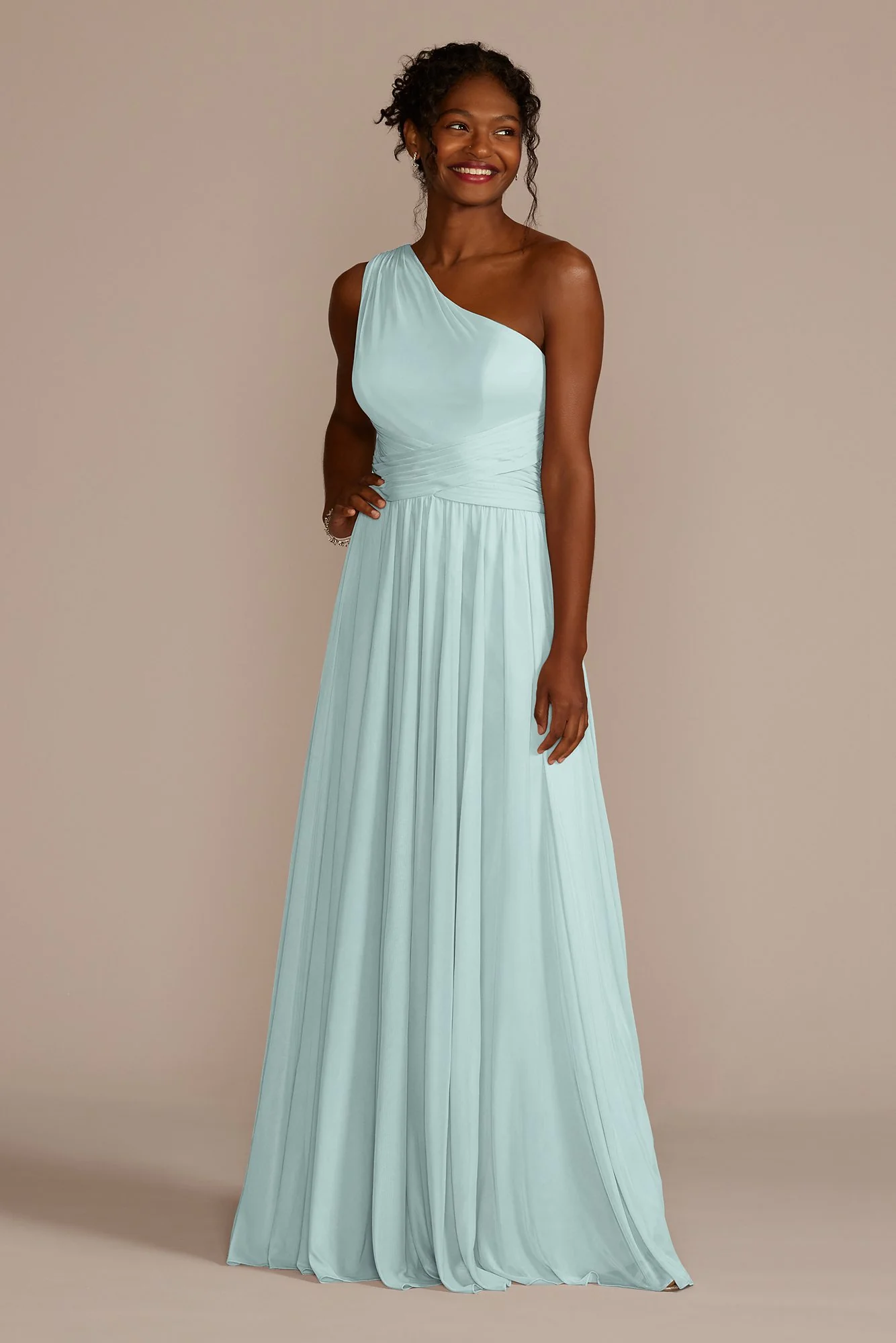 Mesh One-Shoulder Dress with Full Skirt - Image 31