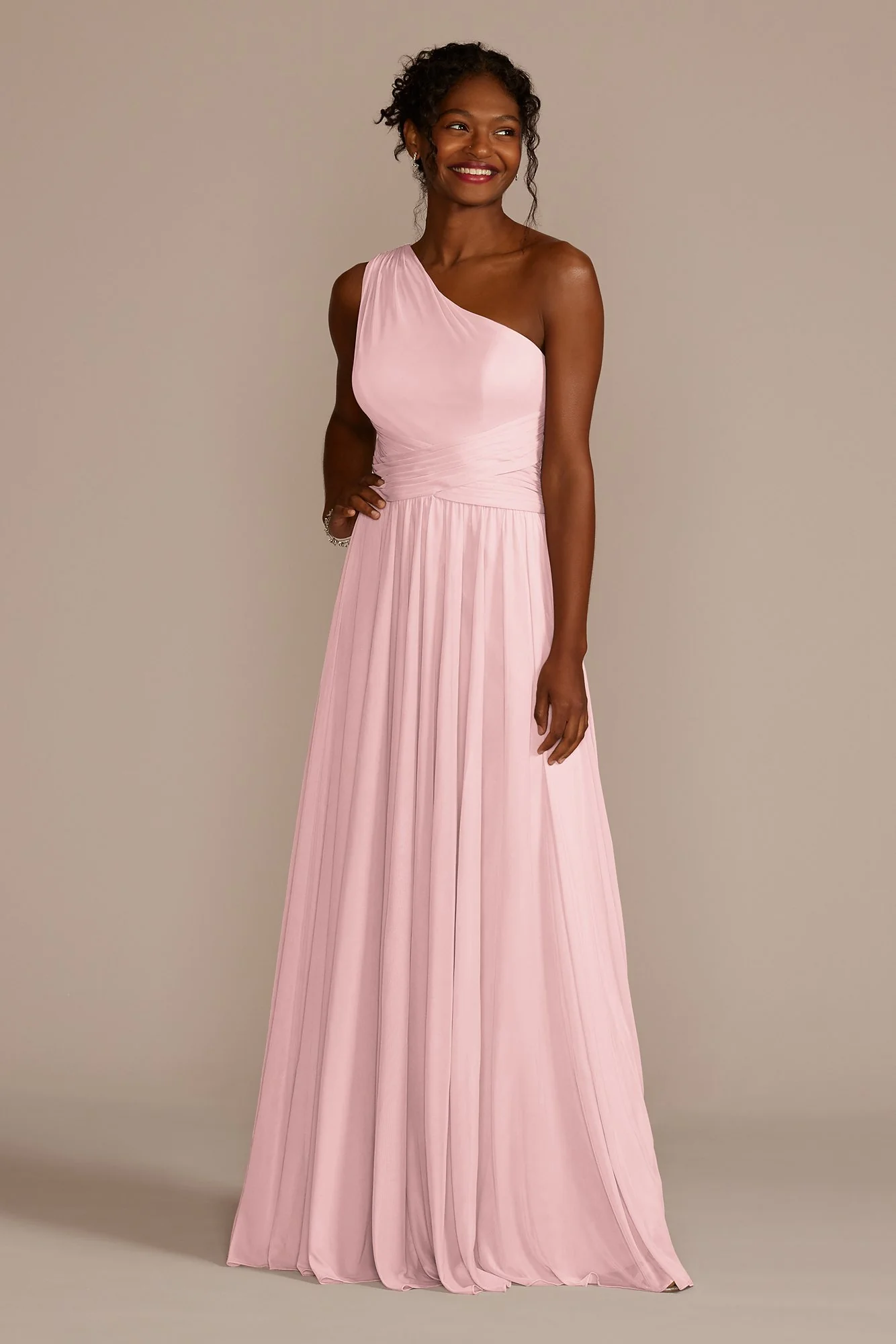 Mesh One-Shoulder Dress with Full Skirt - Image 43