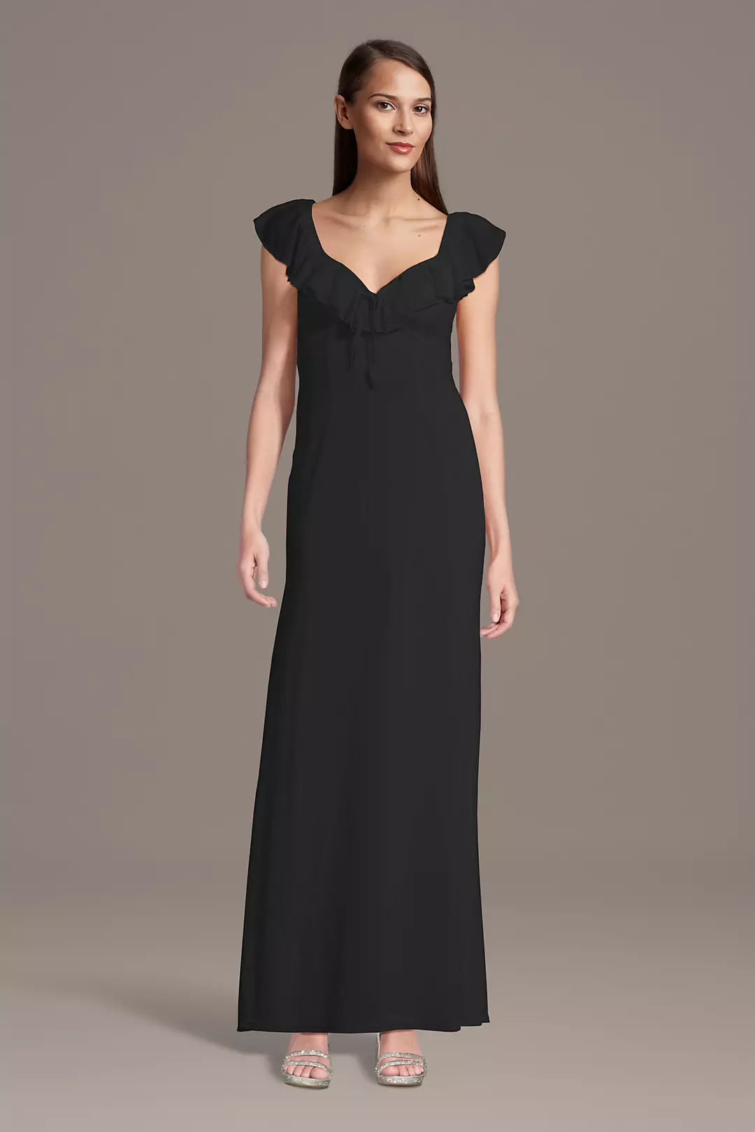 Mesh Ruffled V-Neck Sheath Dress with Tie - Image 3