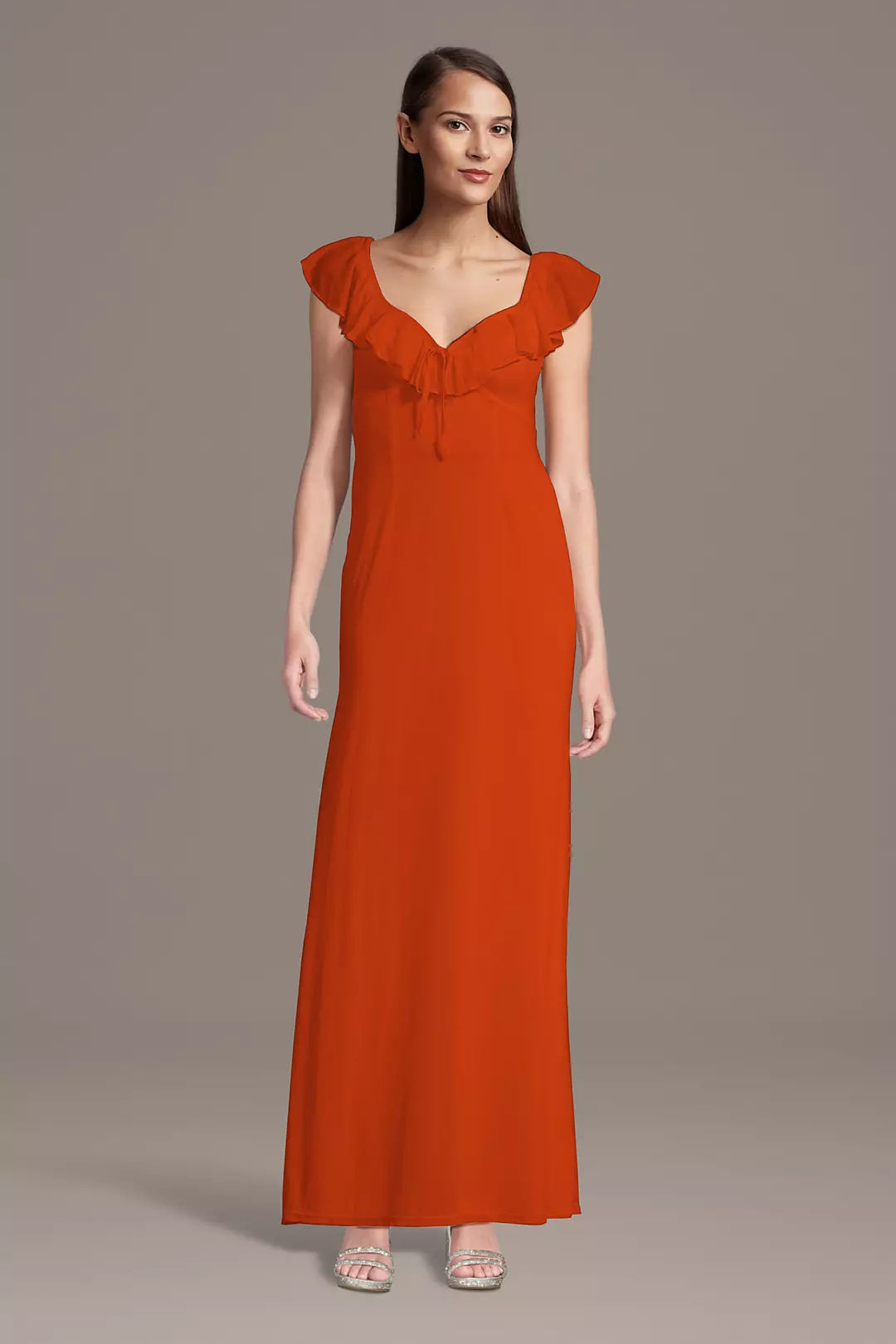 Mesh Ruffled V-Neck Sheath Dress with Tie - Image 8