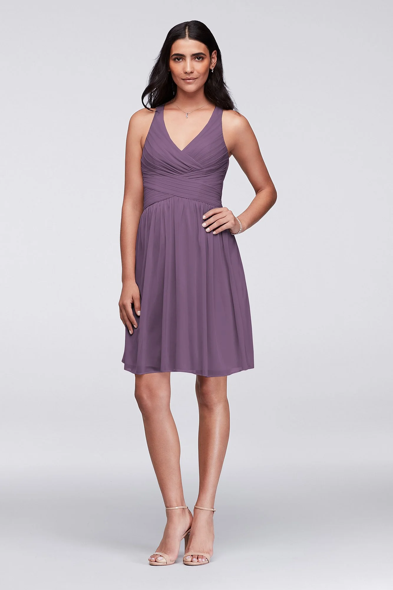 Mesh Short Bridesmaid Dress with Crisscross Back - Image 100