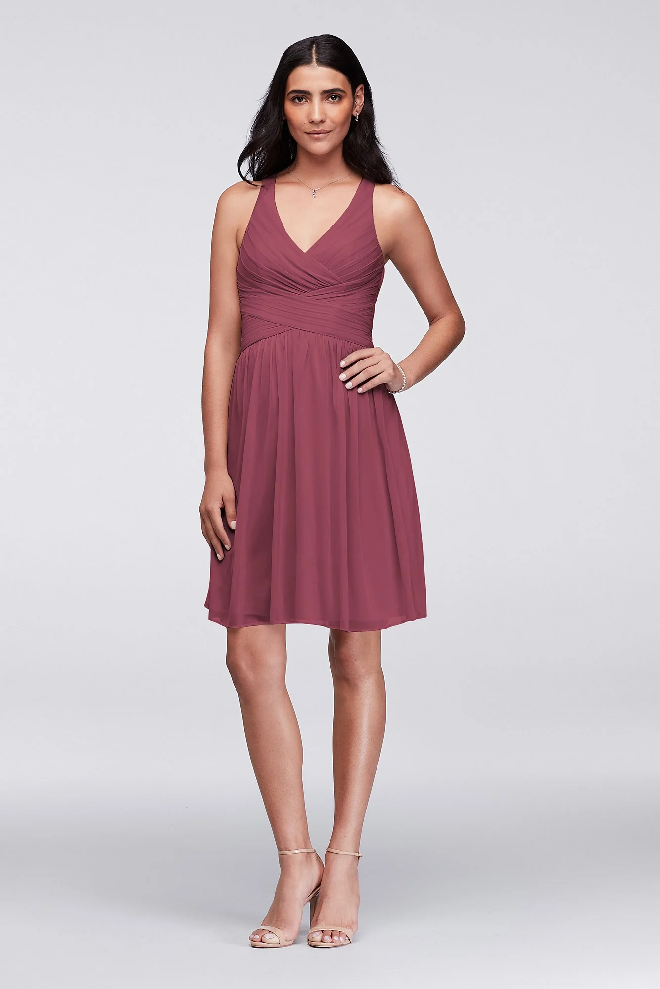 Mesh Short Bridesmaid Dress with Crisscross Back - Image 103