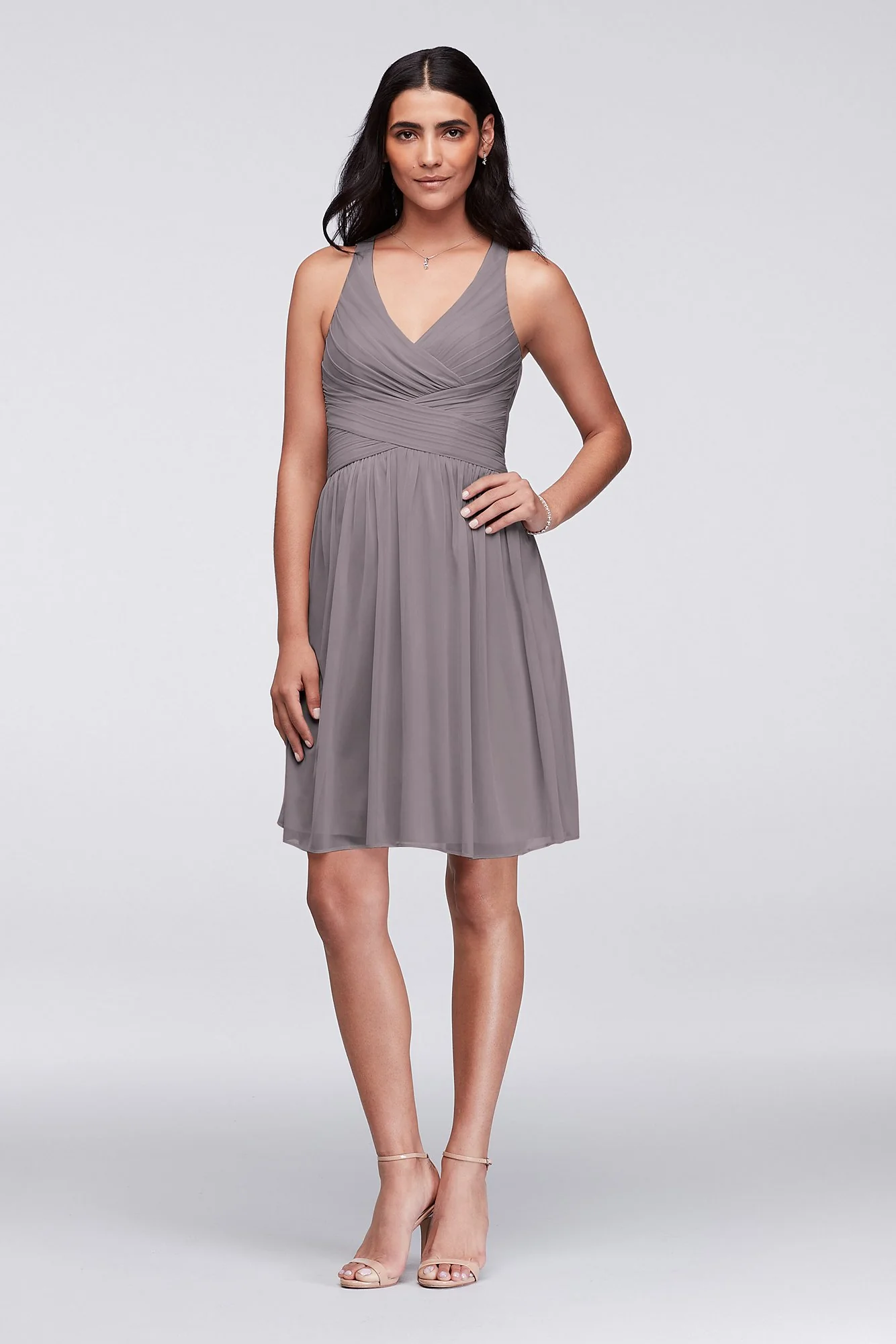 Mesh Short Bridesmaid Dress with Crisscross Back - Image 11