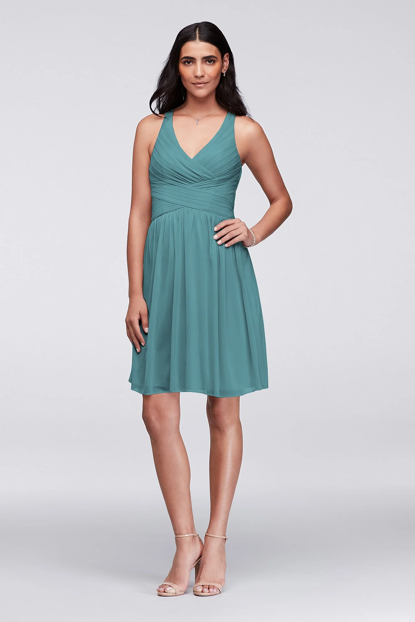 Mesh Short Bridesmaid Dress with Crisscross Back - Image 22