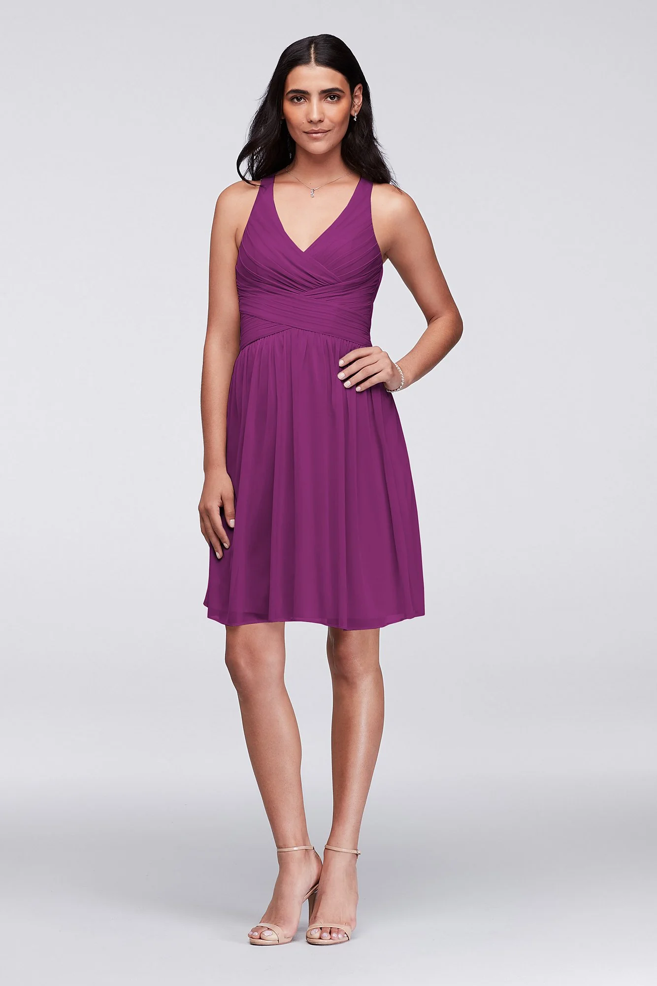 Mesh Short Bridesmaid Dress with Crisscross Back - Image 26