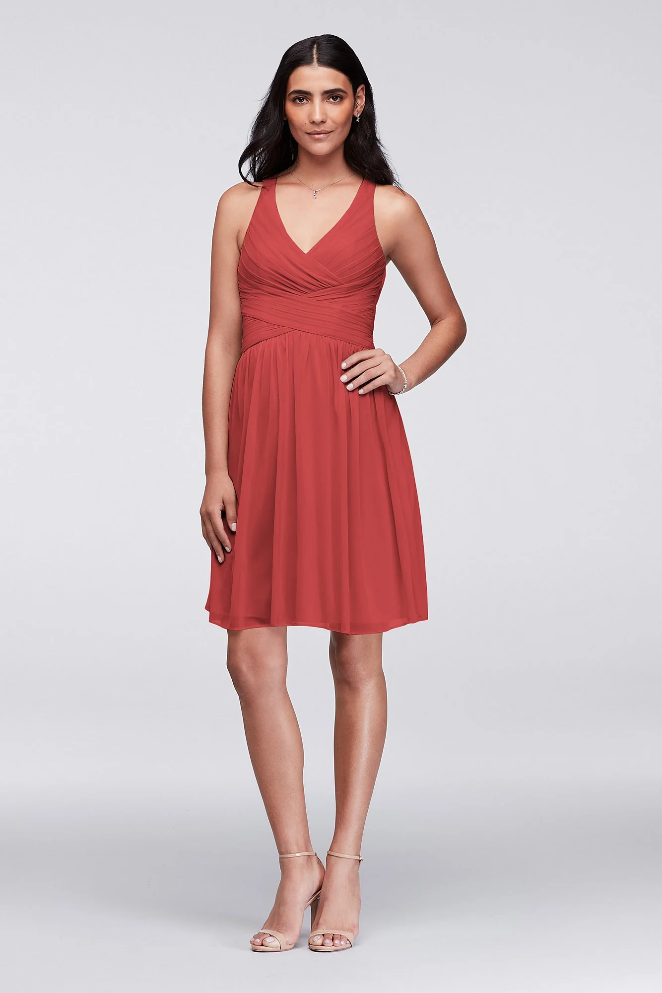 Mesh Short Bridesmaid Dress with Crisscross Back - Image 29