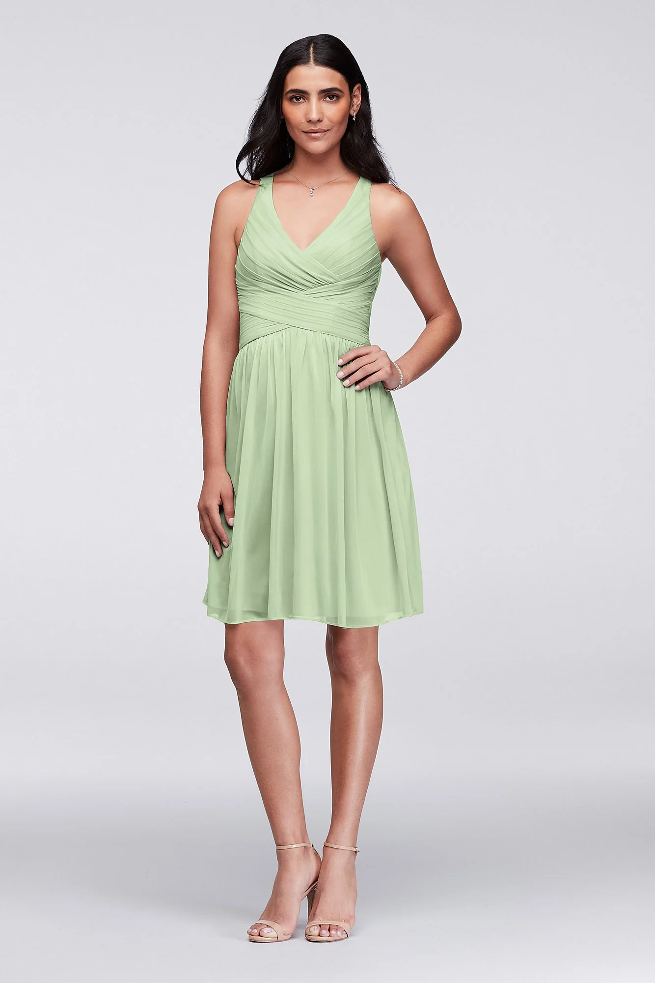 Mesh Short Bridesmaid Dress with Crisscross Back - Image 3