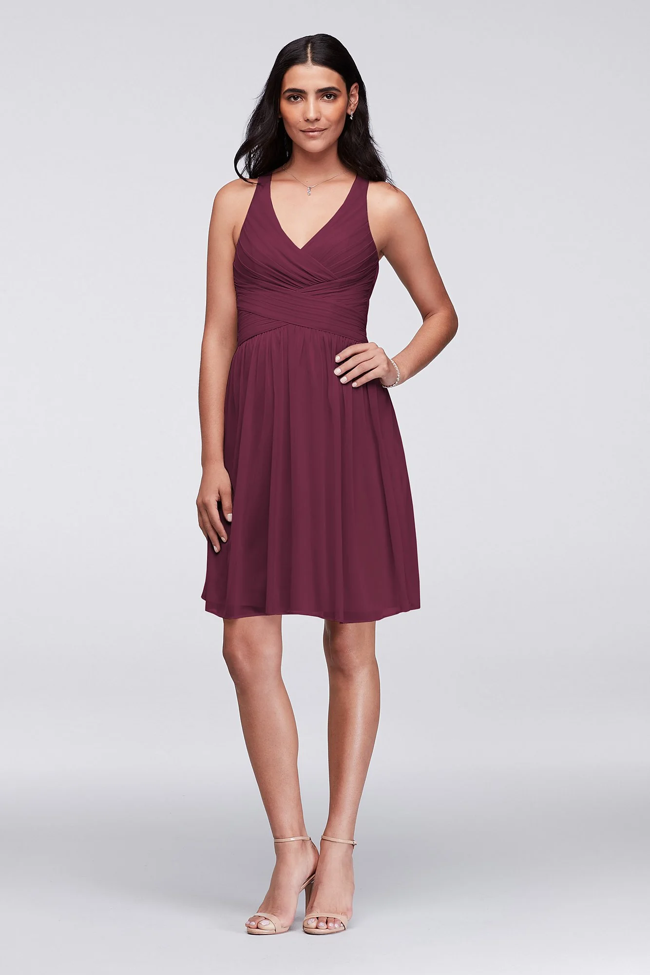Mesh Short Bridesmaid Dress with Crisscross Back - Image 30