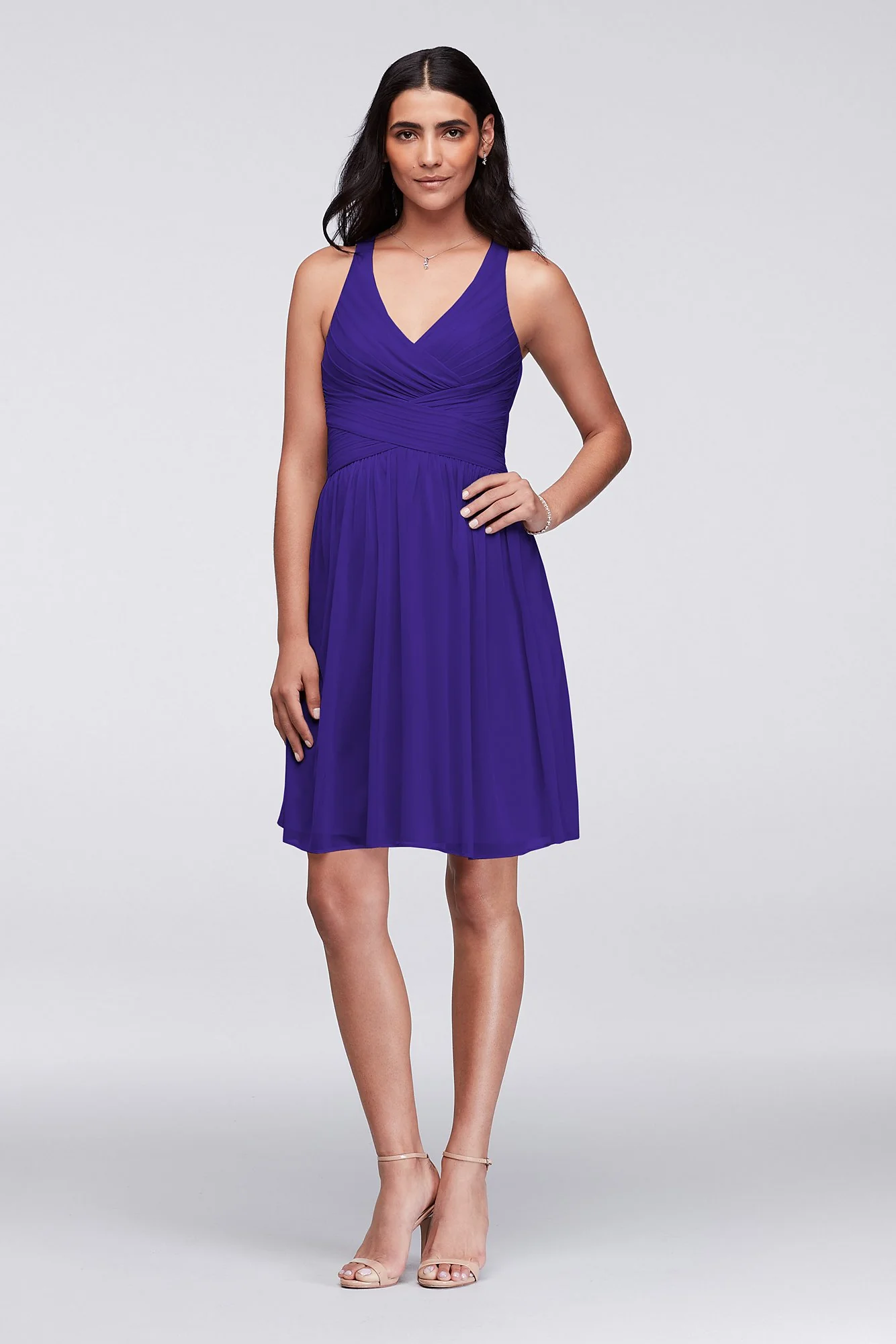 Mesh Short Bridesmaid Dress with Crisscross Back - Image 34