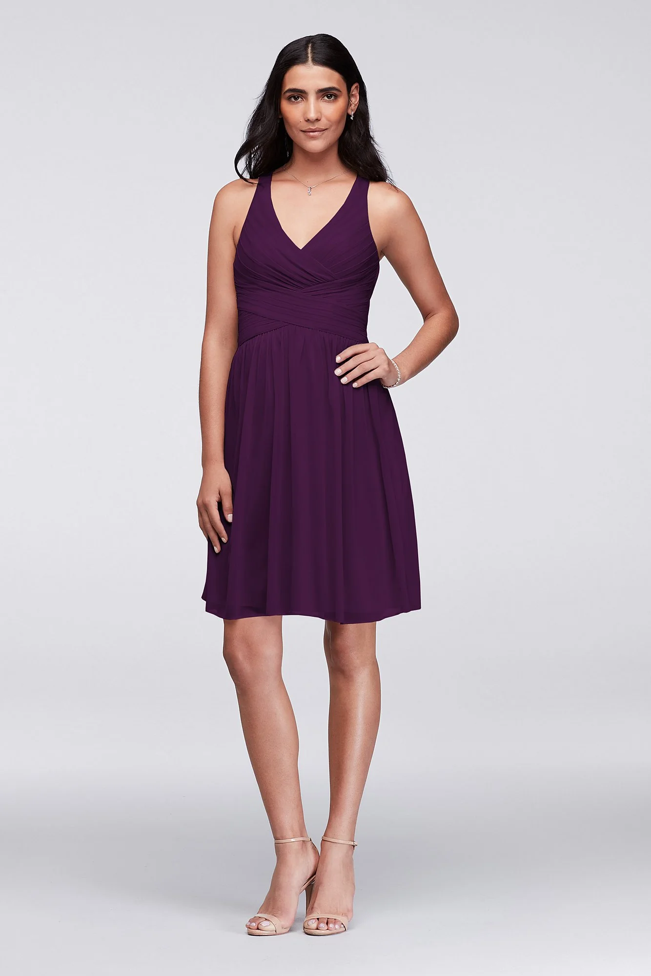 Mesh Short Bridesmaid Dress with Crisscross Back - Image 35