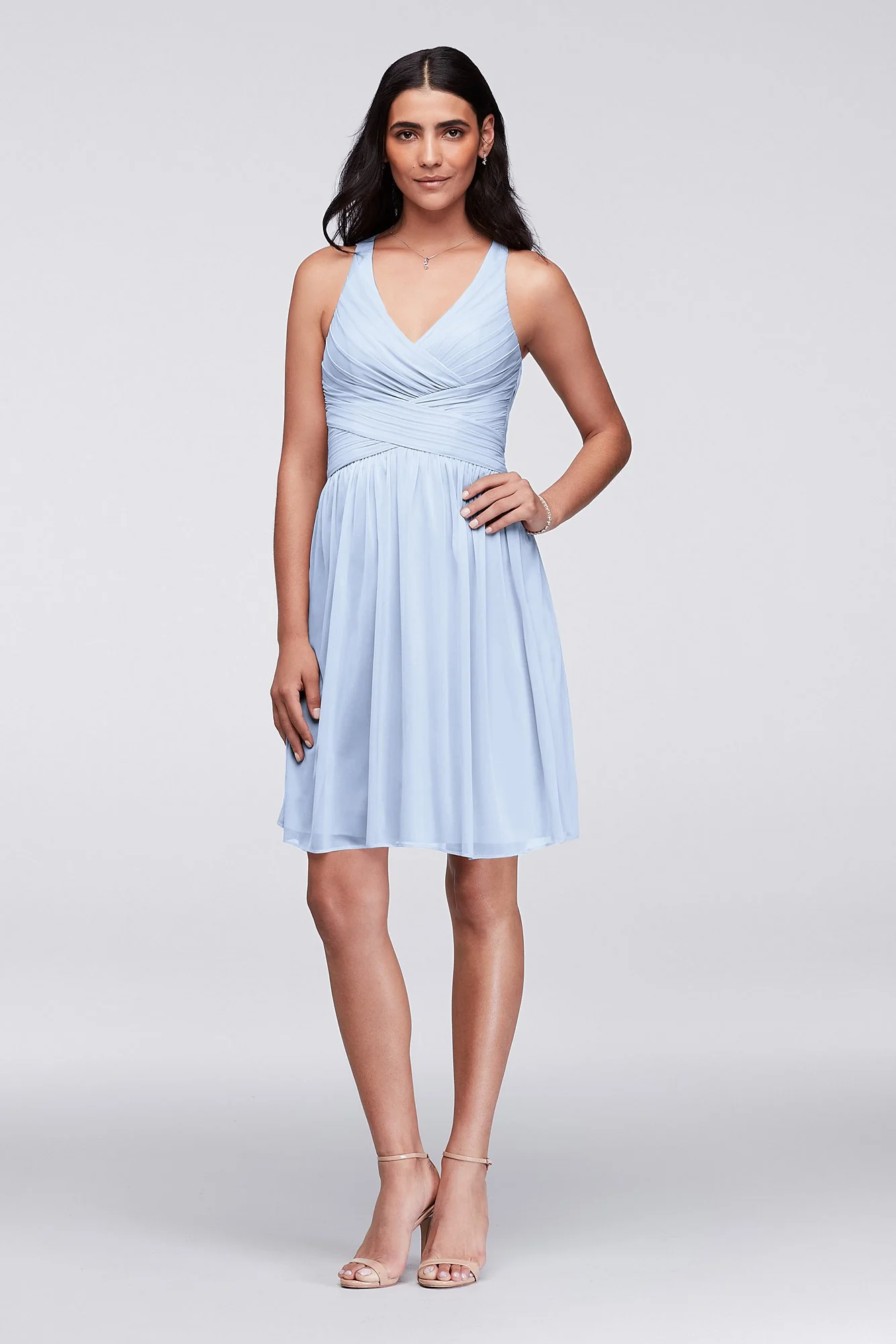 Mesh Short Bridesmaid Dress with Crisscross Back - Image 39