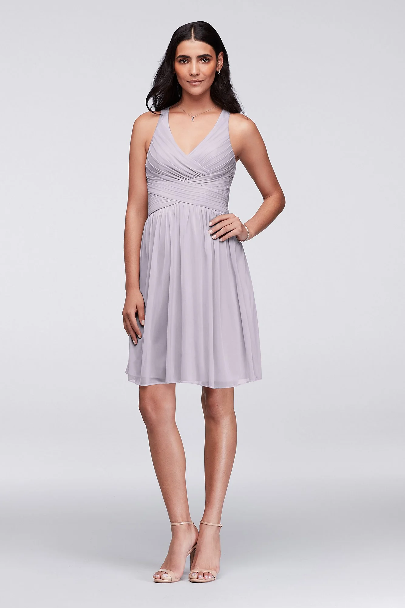 Mesh Short Bridesmaid Dress with Crisscross Back - Image 4