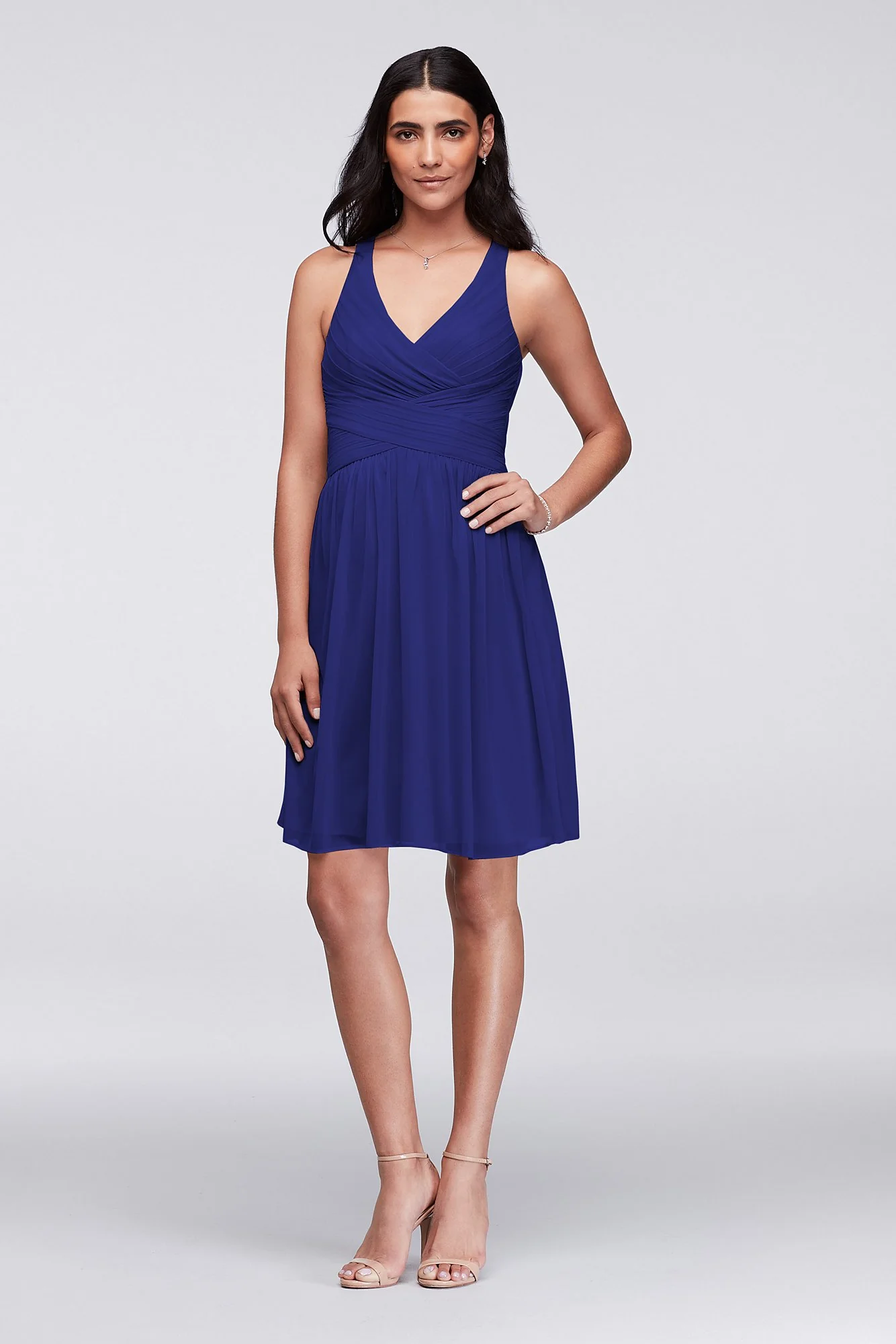 Mesh Short Bridesmaid Dress with Crisscross Back - Image 43