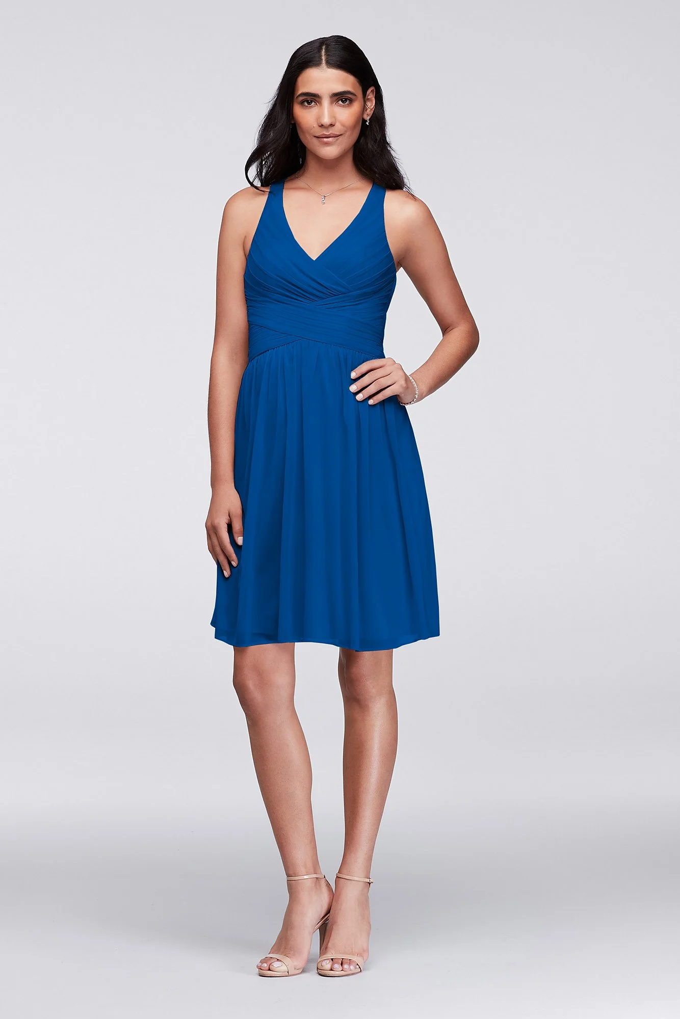 Mesh Short Bridesmaid Dress with Crisscross Back - Image 44