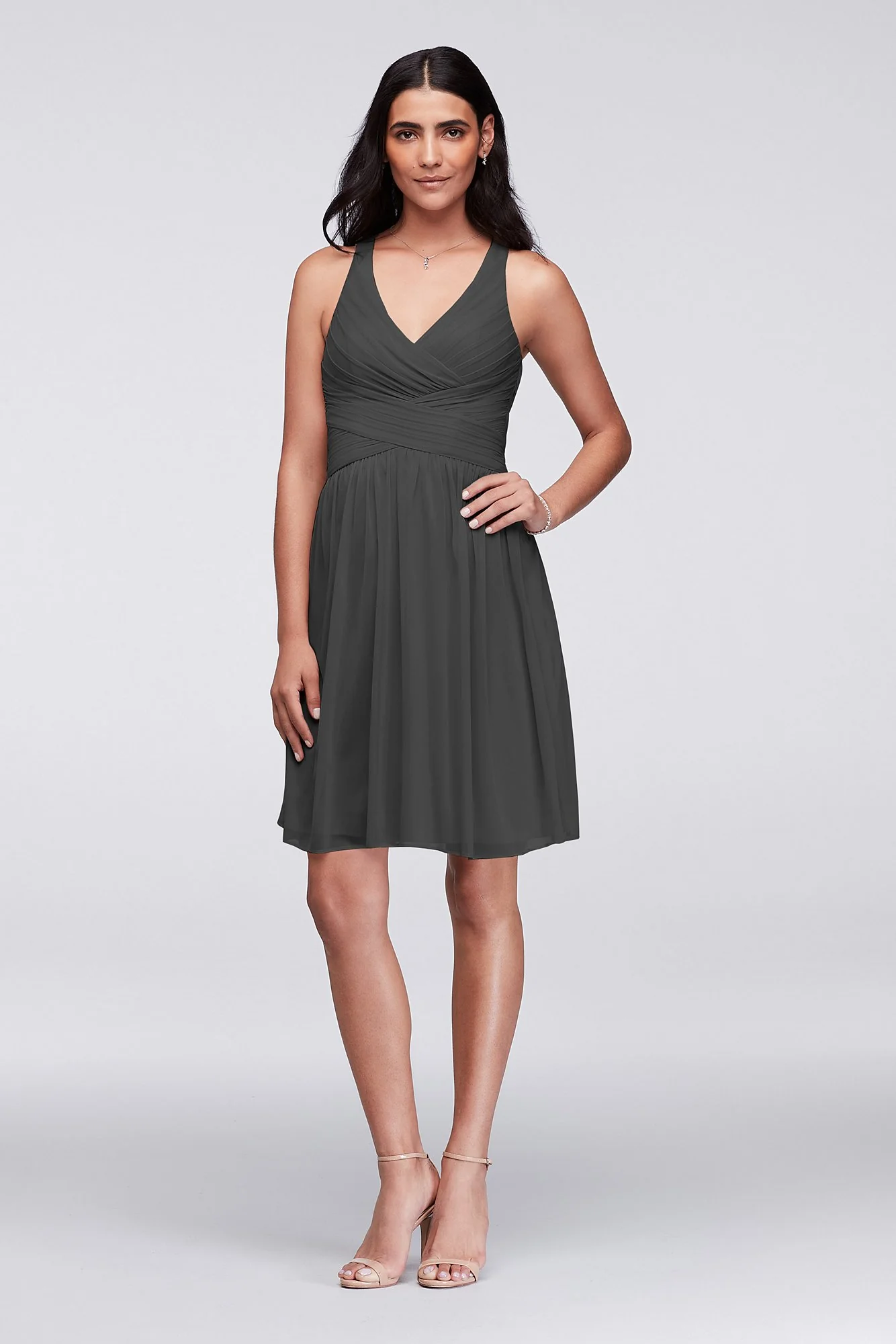 Mesh Short Bridesmaid Dress with Crisscross Back - Image 45