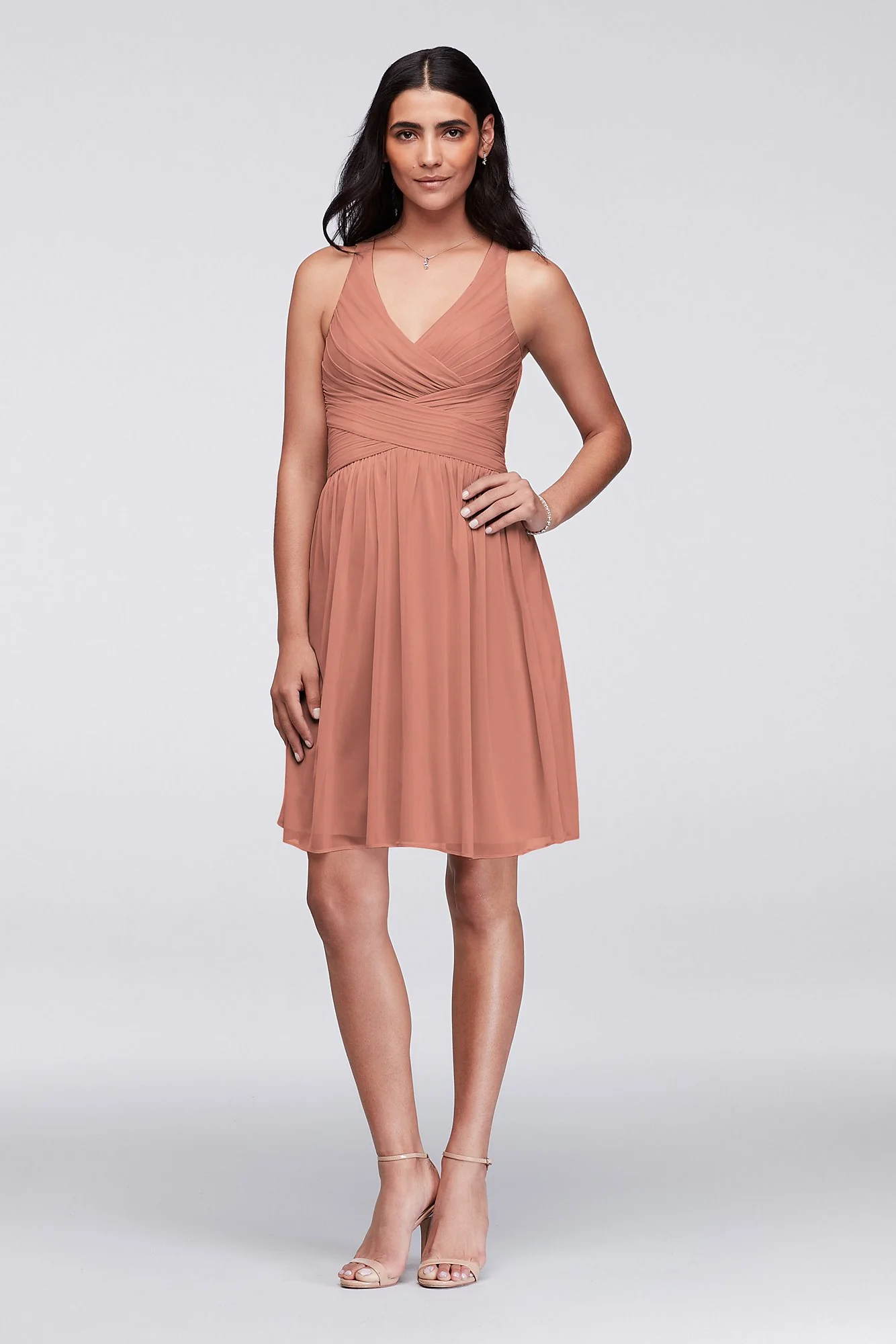 Mesh Short Bridesmaid Dress with Crisscross Back - Image 46
