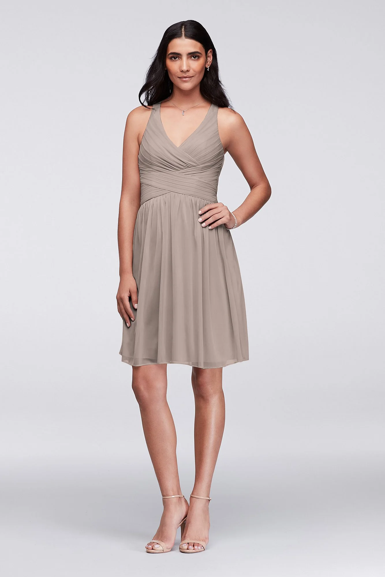 Mesh Short Bridesmaid Dress with Crisscross Back - Image 47