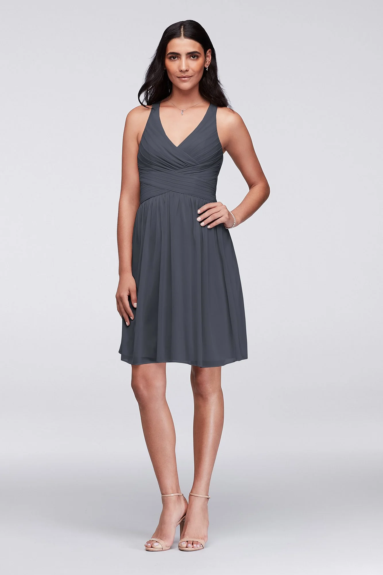 Mesh Short Bridesmaid Dress with Crisscross Back - Image 49