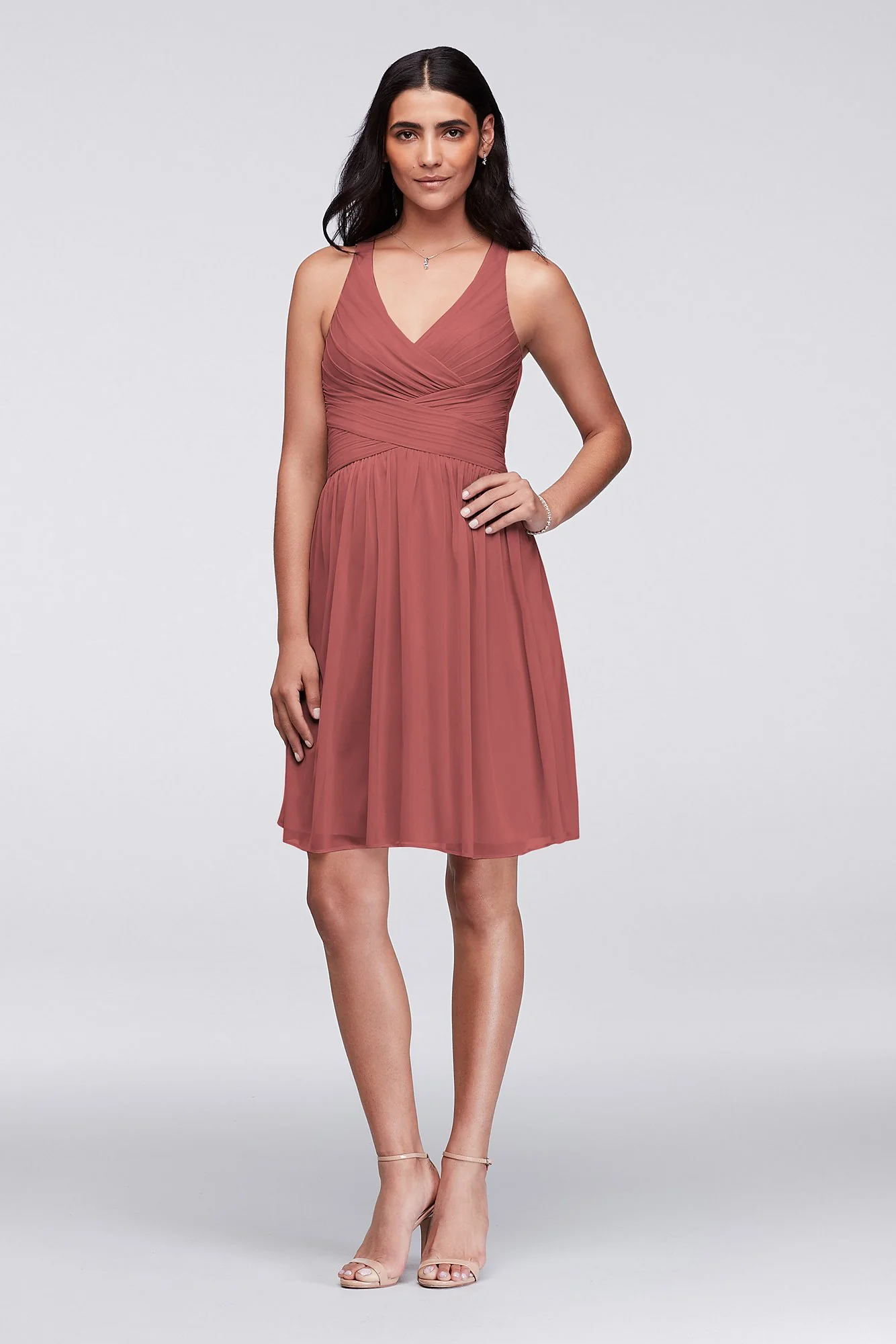 Mesh Short Bridesmaid Dress with Crisscross Back - Image 51