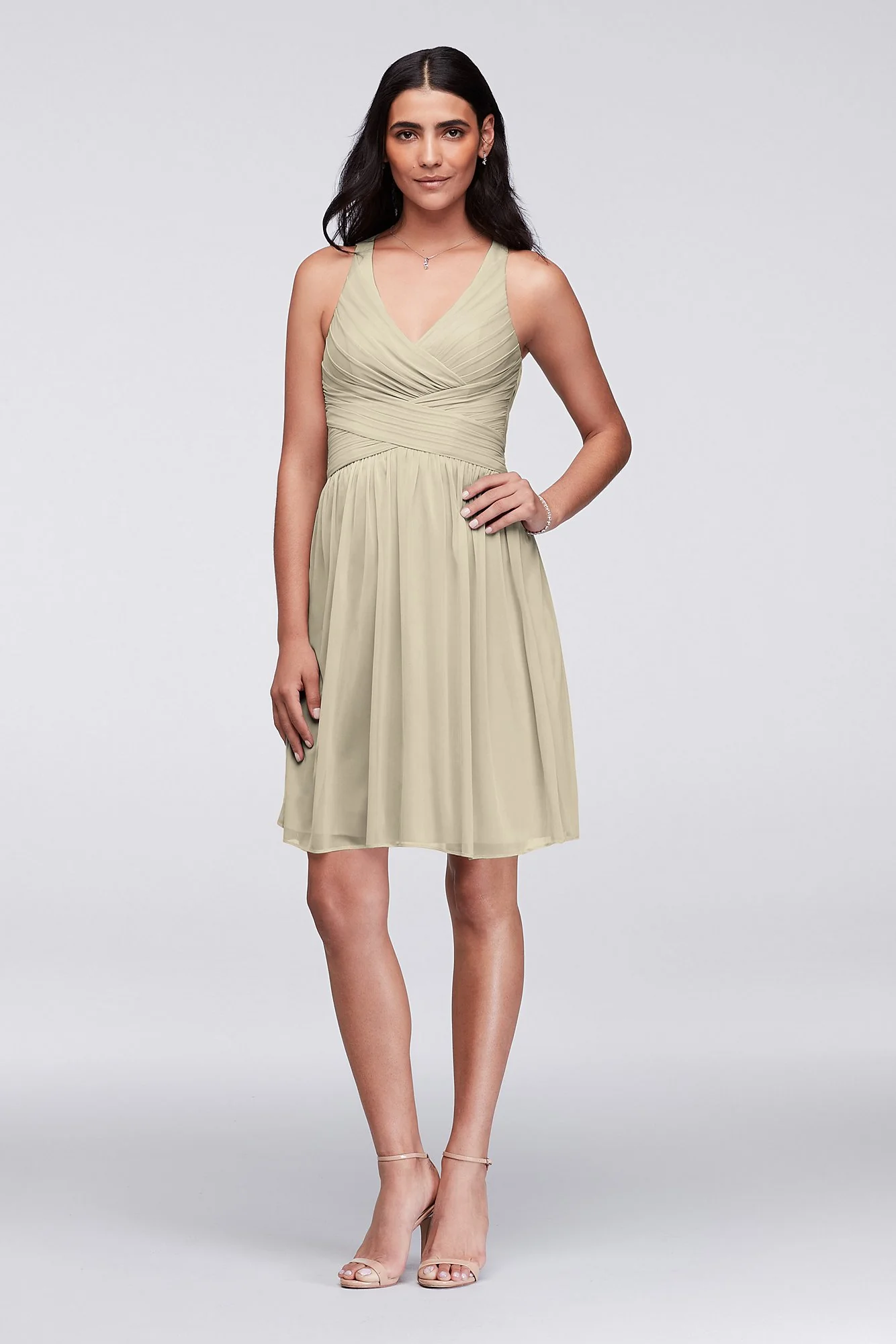 Mesh Short Bridesmaid Dress with Crisscross Back - Image 53