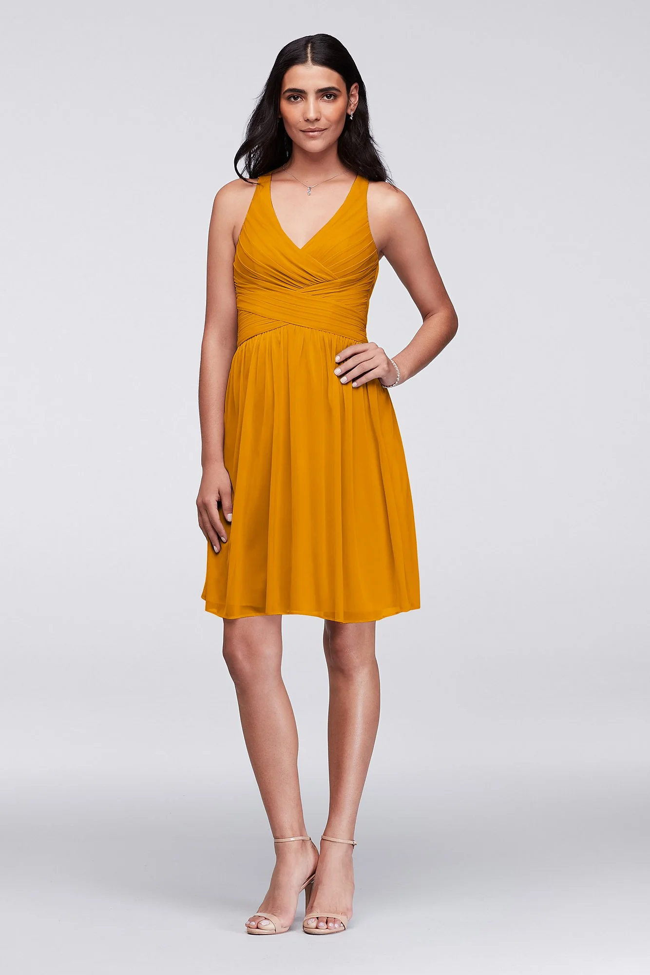 Mesh Short Bridesmaid Dress with Crisscross Back - Image 55