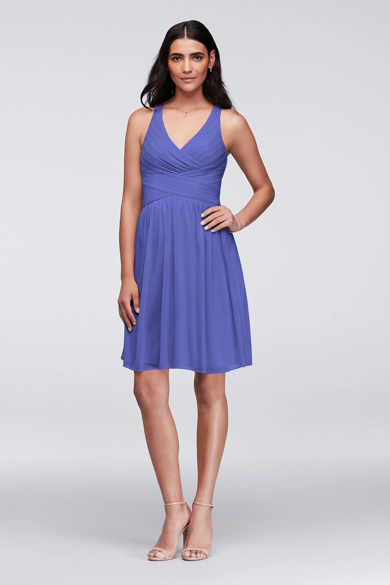 Mesh Short Bridesmaid Dress with Crisscross Back - Image 57