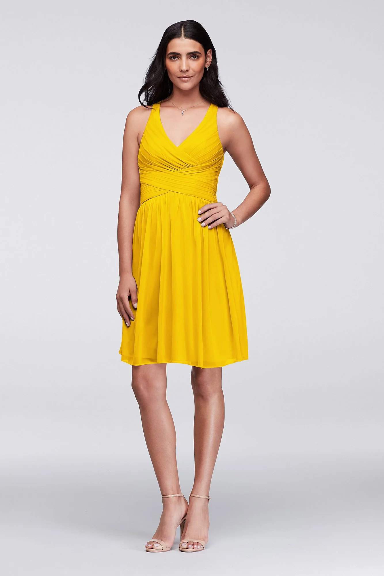 Mesh Short Bridesmaid Dress with Crisscross Back - Image 59