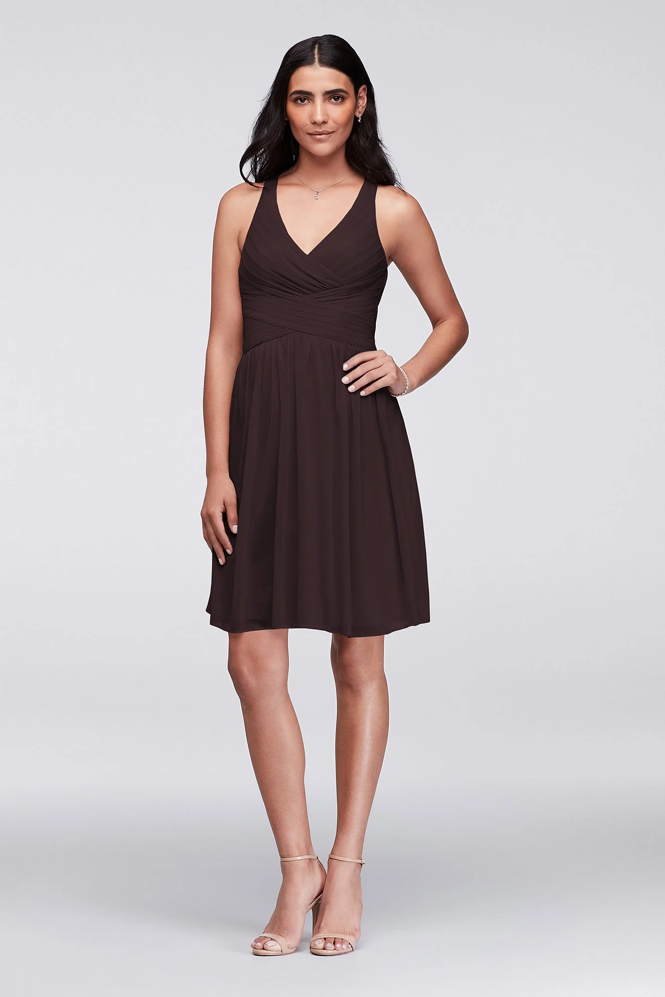 Mesh Short Bridesmaid Dress with Crisscross Back - Image 61