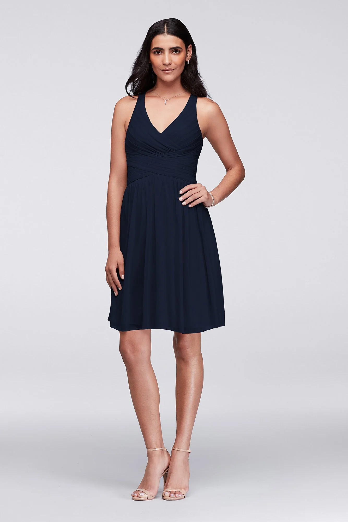 Mesh Short Bridesmaid Dress with Crisscross Back - Image 65