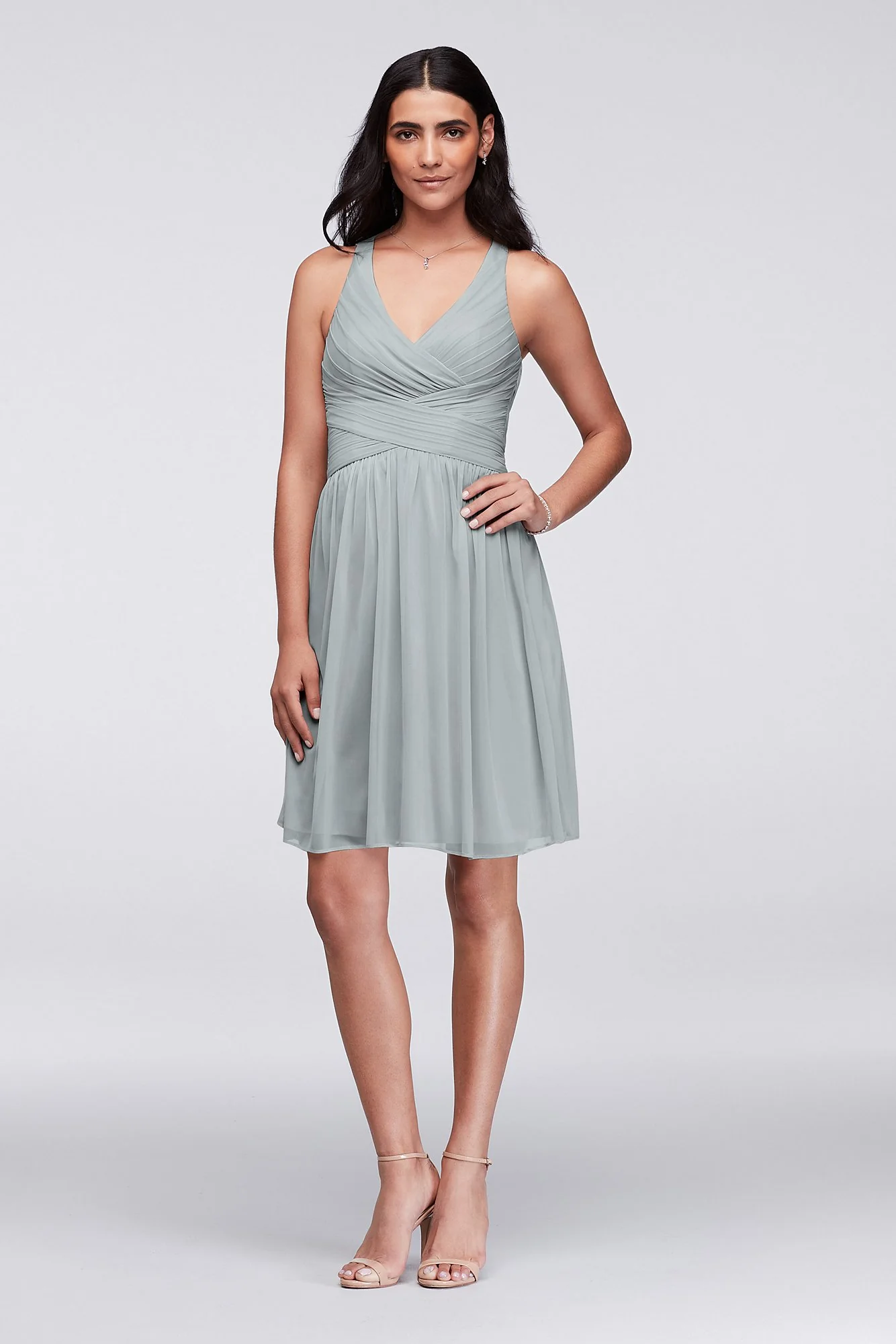 Mesh Short Bridesmaid Dress with Crisscross Back - Image 7