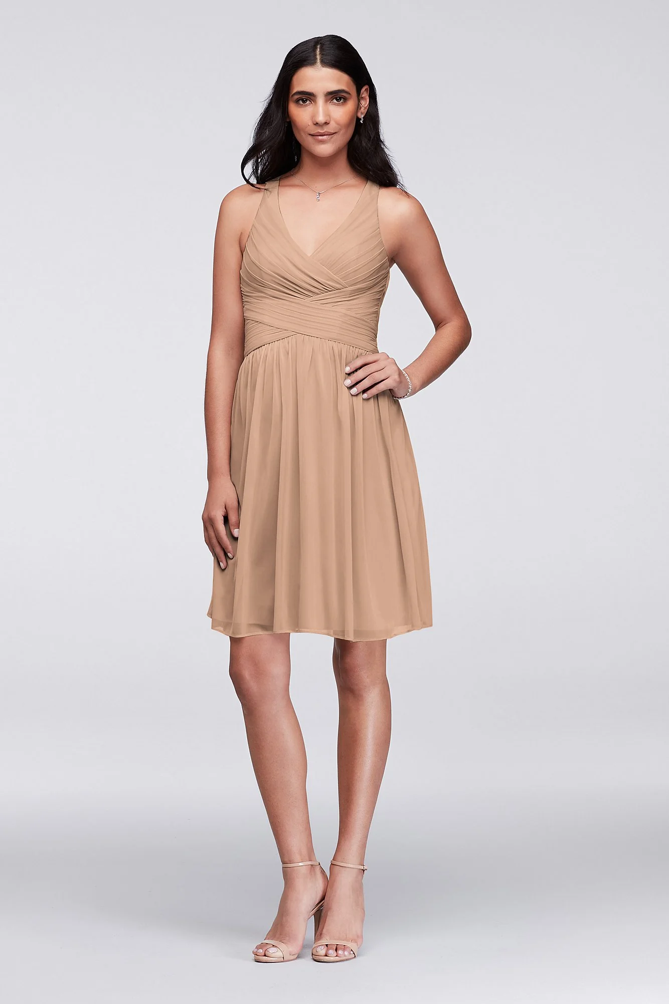 Mesh Short Bridesmaid Dress with Crisscross Back - Image 72