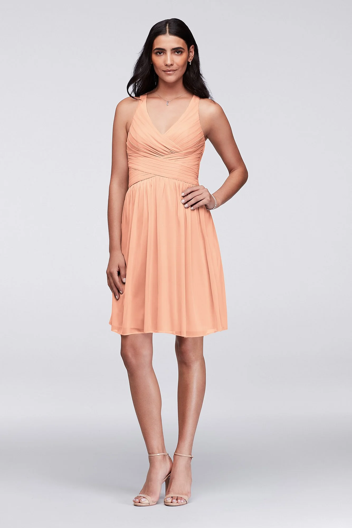 Mesh Short Bridesmaid Dress with Crisscross Back - Image 79