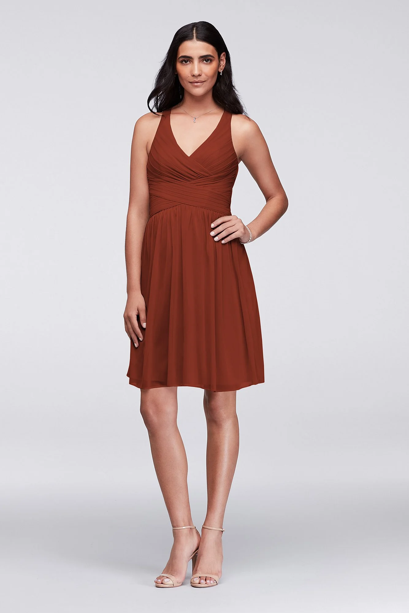 Mesh Short Bridesmaid Dress with Crisscross Back - Image 8