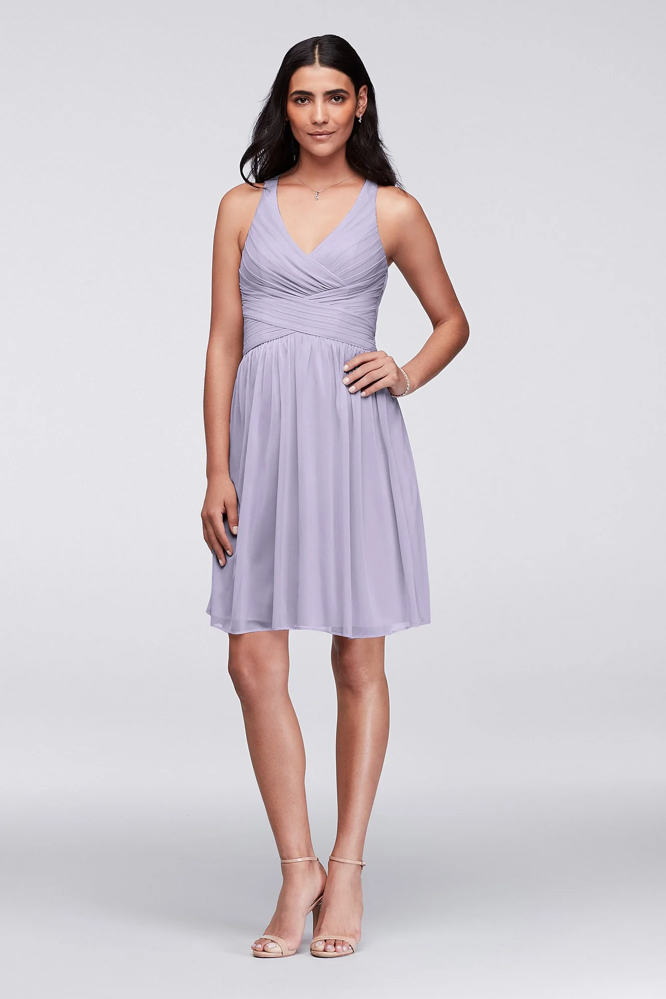 Mesh Short Bridesmaid Dress with Crisscross Back - Image 80