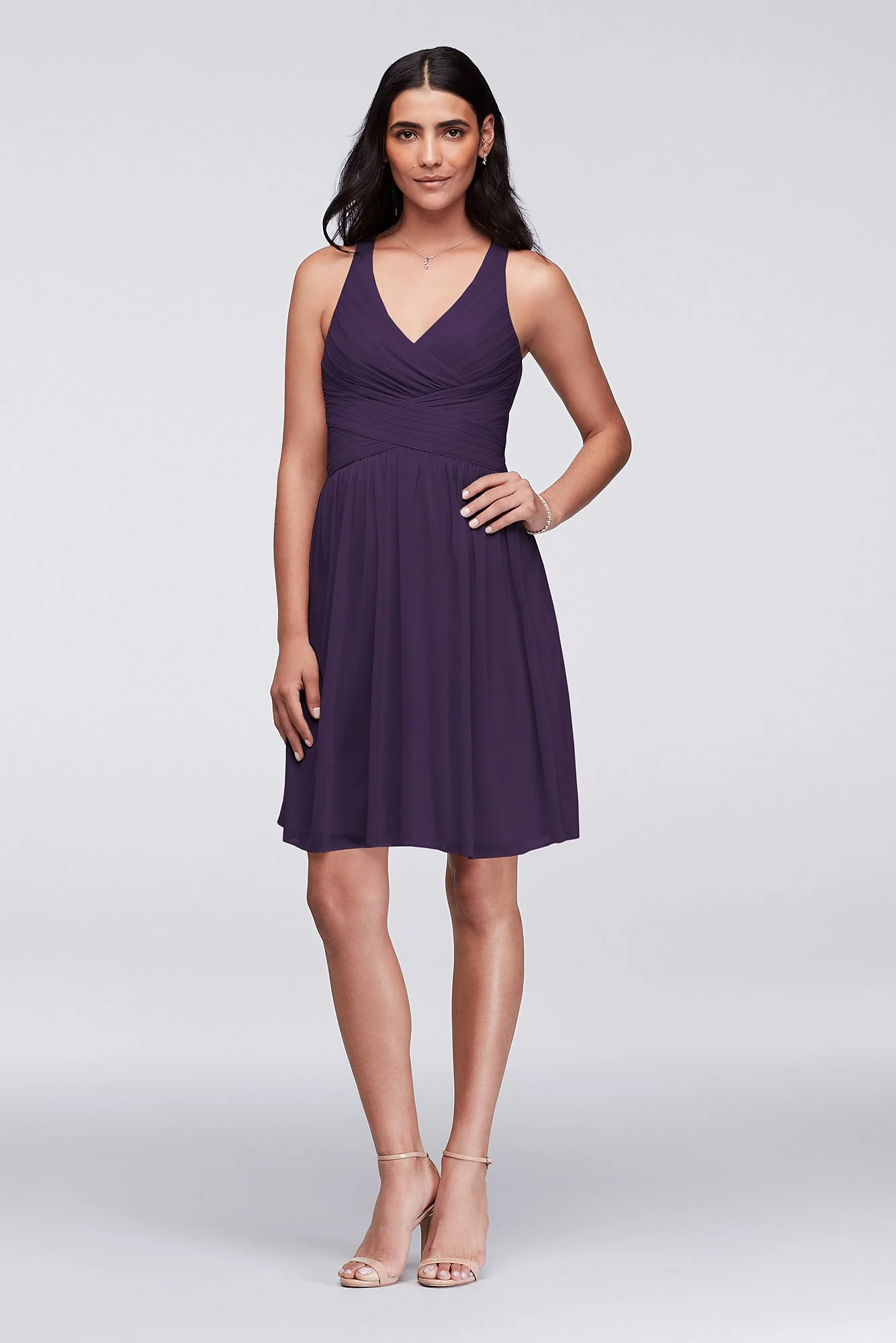 Mesh Short Bridesmaid Dress with Crisscross Back - Image 81