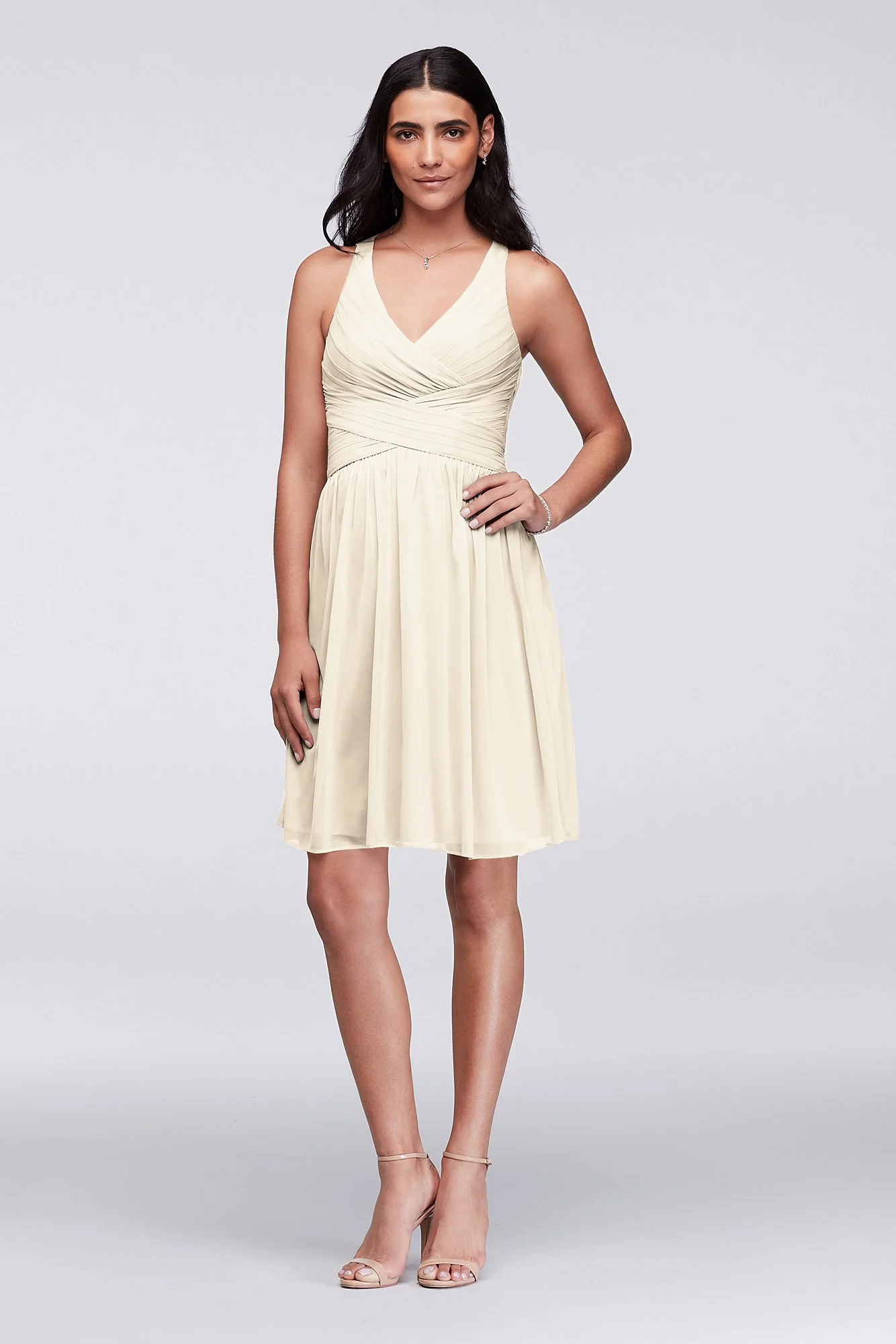 Mesh Short Bridesmaid Dress with Crisscross Back - Image 83