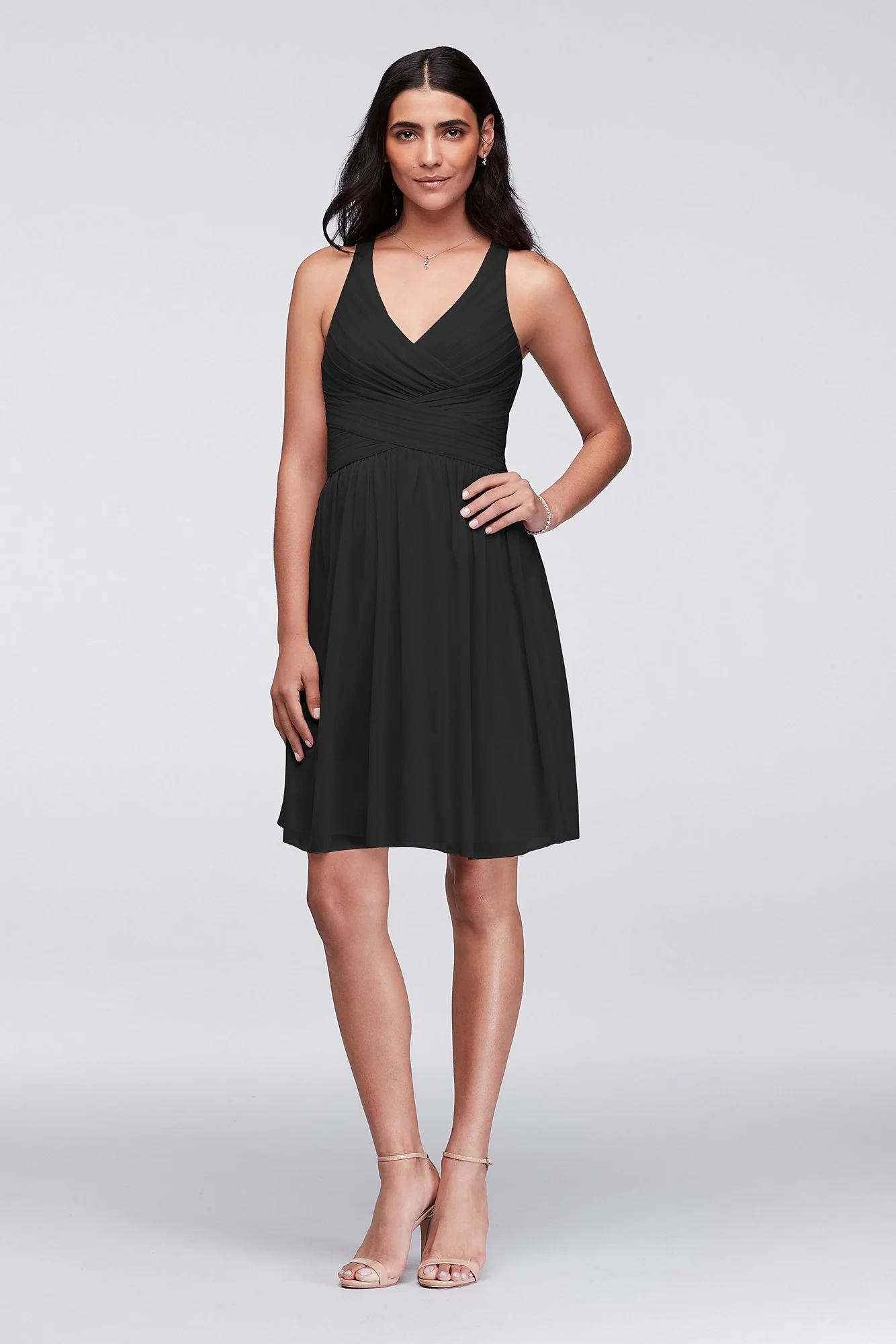 Mesh Short Bridesmaid Dress with Crisscross Back - Image 84